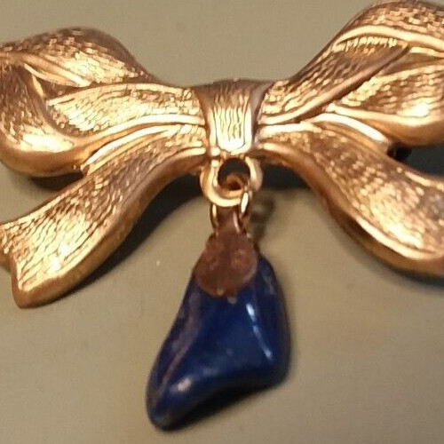 42mm Brass Stamping Ribbon Lapel/Pin Brooch W/15mm Blue Dangle 06-01-2023