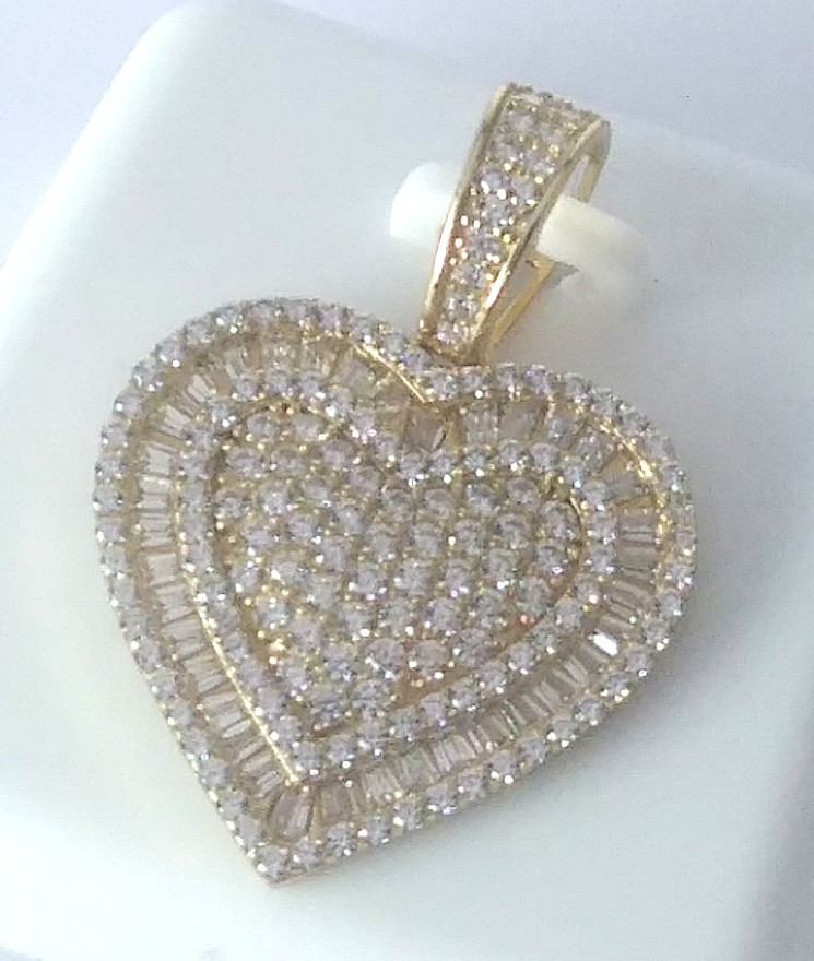 925 STERLING SILVER CZ micro pave FANCY HEART PENDANT Gold Plated 30X21mm