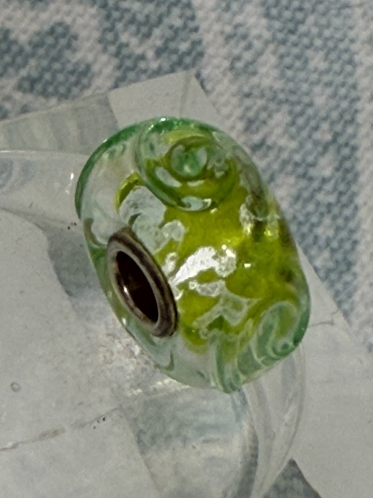 Authentic Trollbeads OOAK Lime Scroll on Silver Foil CC, New & Rare (16.0)