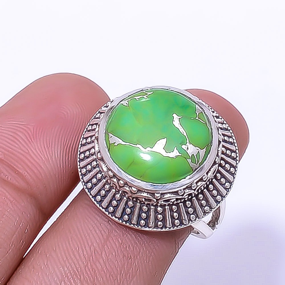 Copper Green Turquoise Fine Art Oxidised 925 Sterling Silver Ring S.6.5 R12