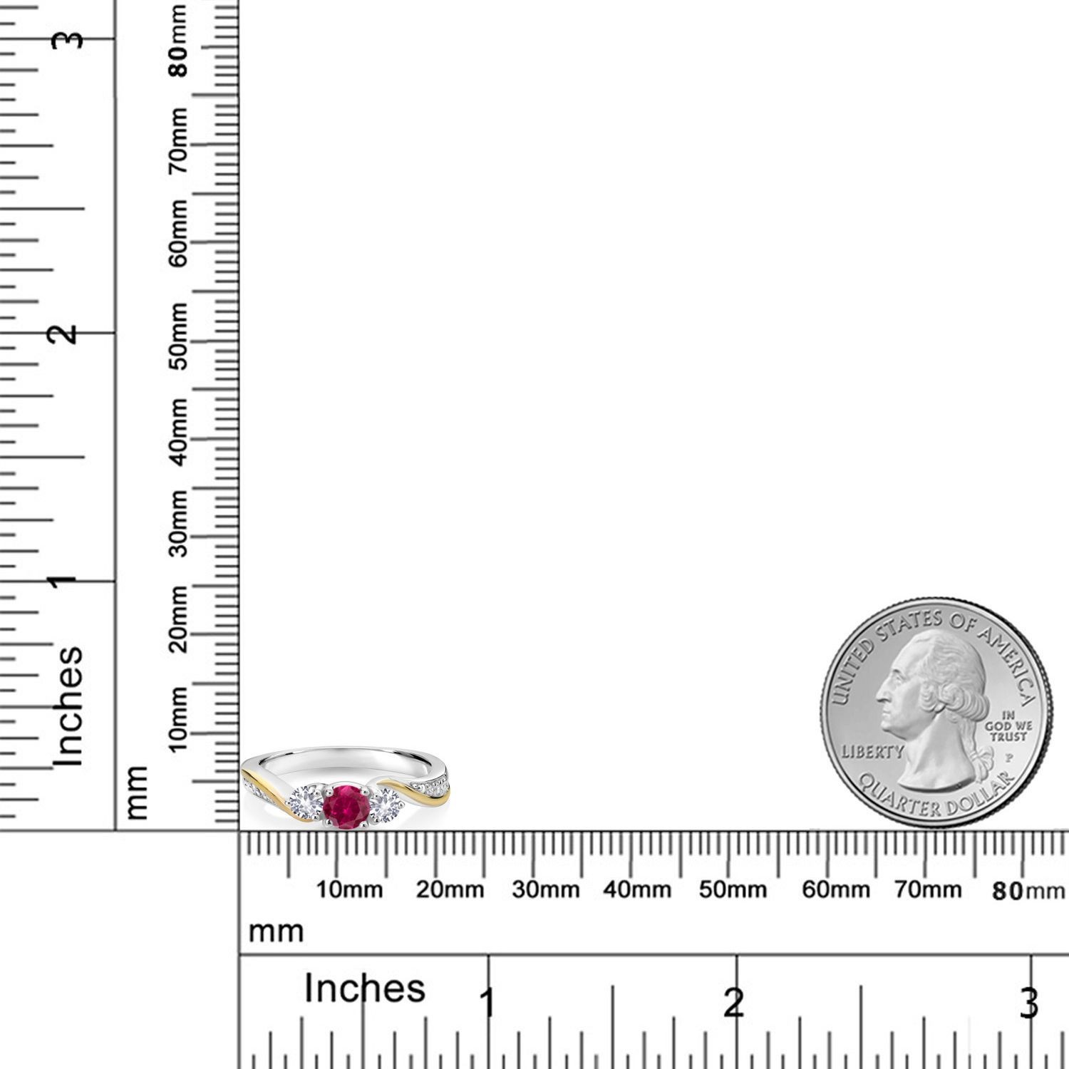 925 Silver and 10K Yellow Gold Created Ruby White Created Sapphire and White