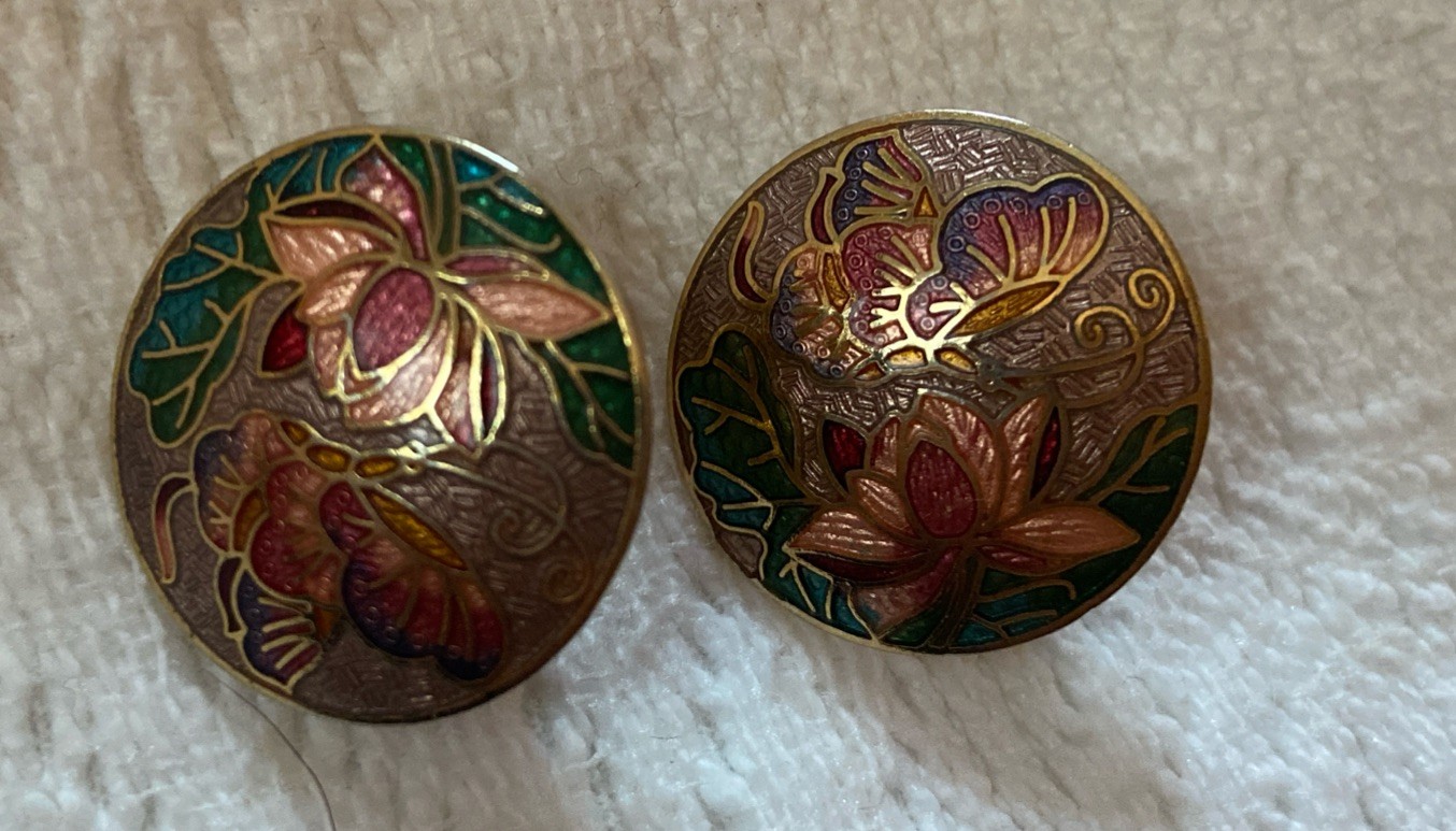 Vintage Sea Gems Cloisonné Necklace Pendant & Earrings 23”