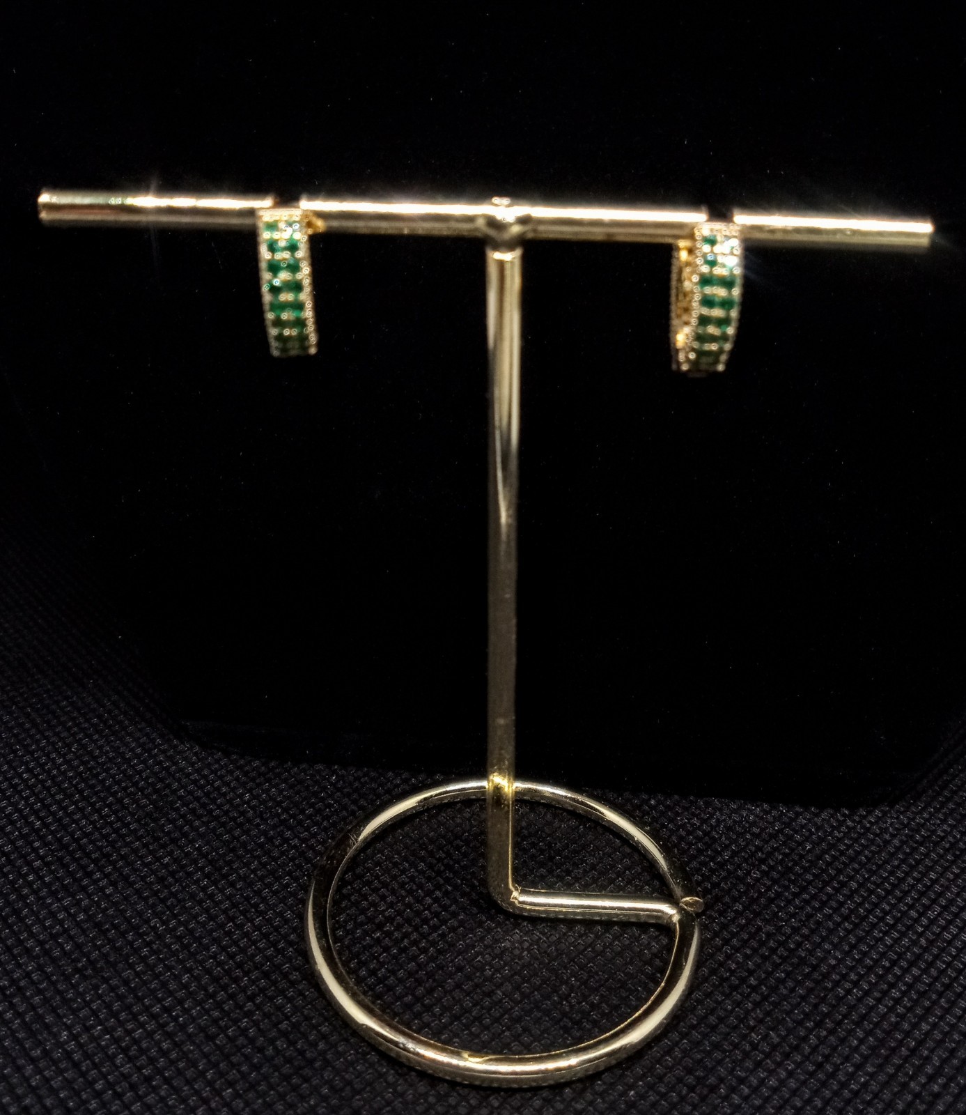 Emerald Green Pave Cubic Zerconia Gold Plated Huggie Earrings NWOT Fall ’25