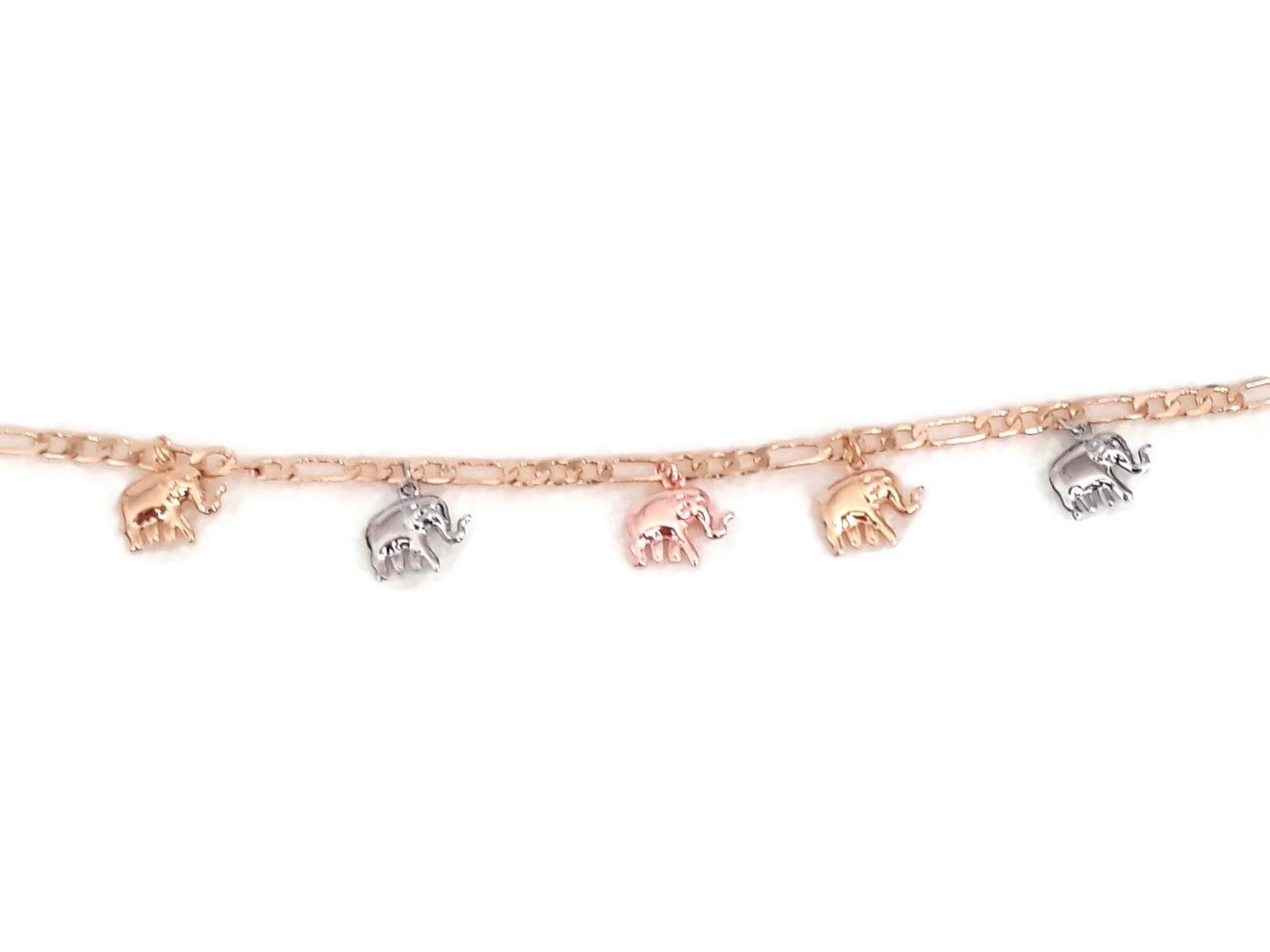 Elephant Ankle Bracelet tri color elephant charm 10” adjustable to 8”