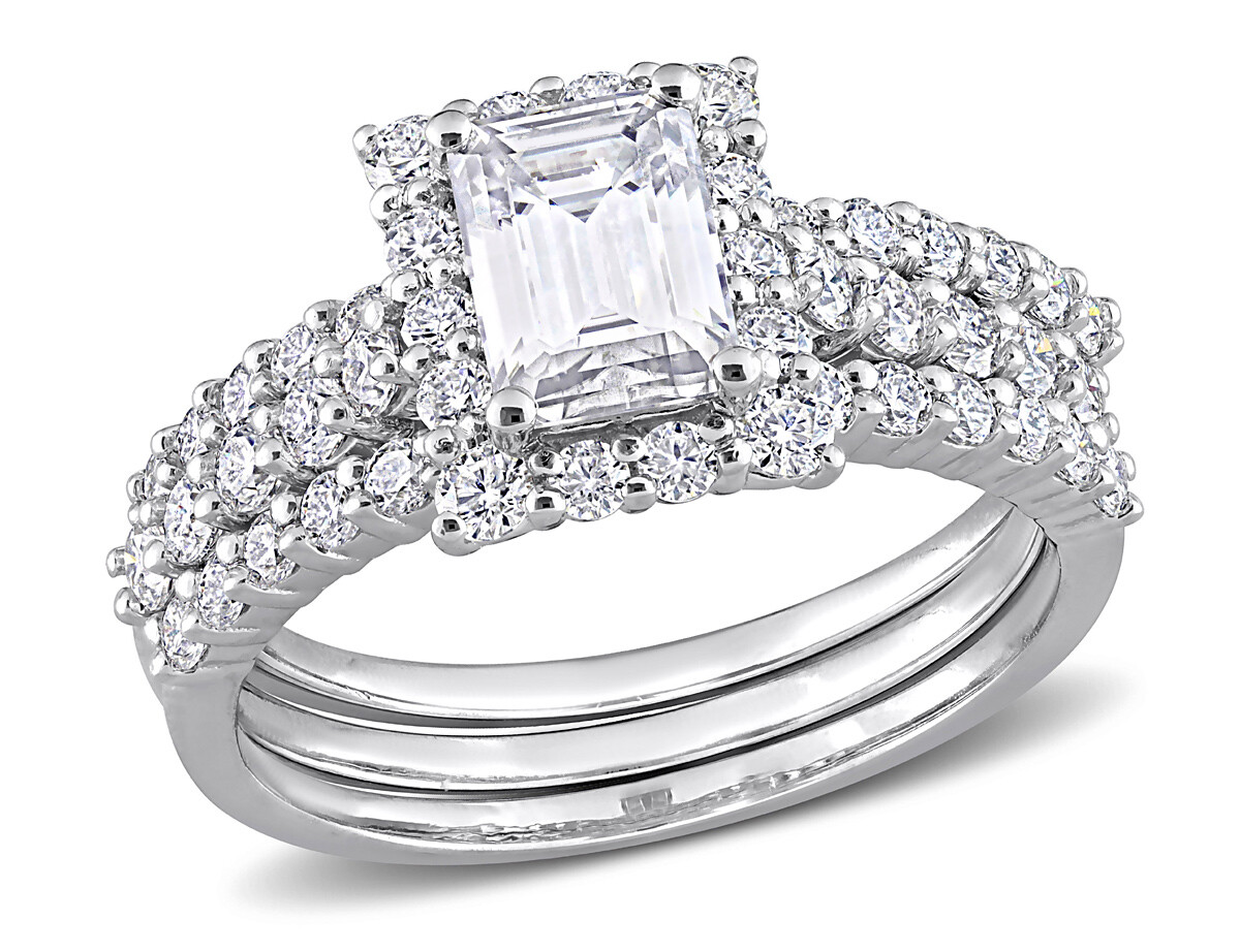 2.10 Carat (ctw) Moissanite Engagement Wedding Ring Set Sterling Silver