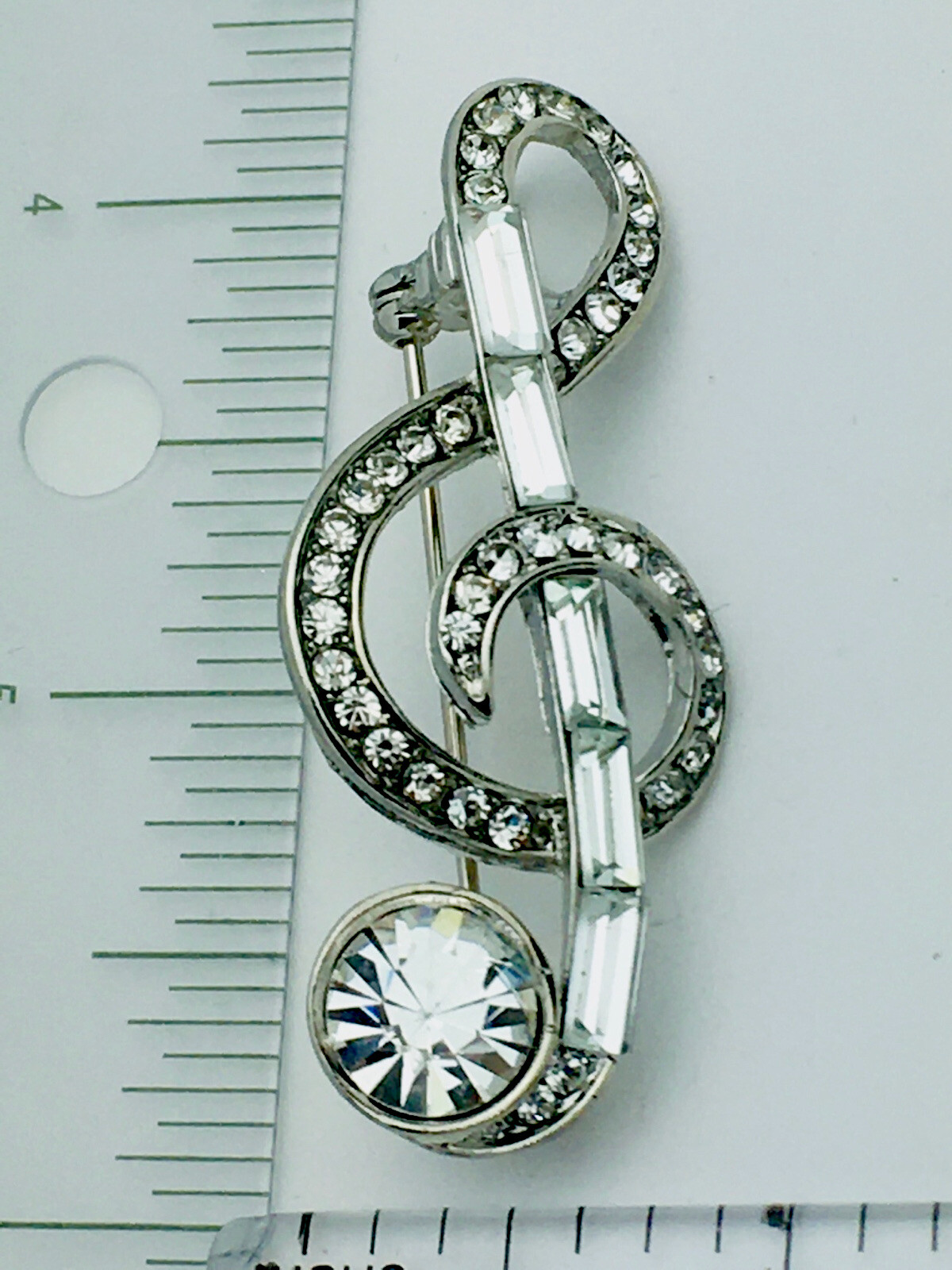 Silver Crystal Music Notes Pin/Pendant Brooch