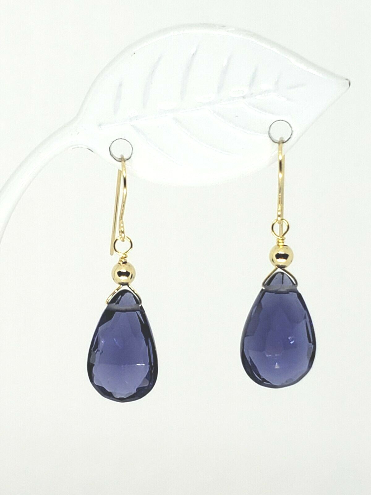 14k Yellow Gold Tanzanite Faceted Pear Briolette Drop Dangle Earrings