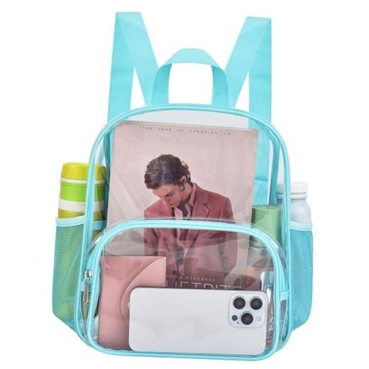 Clear Backpack for Stadium Events 12x12x6 with Front Pocket Aqua One Pocket
