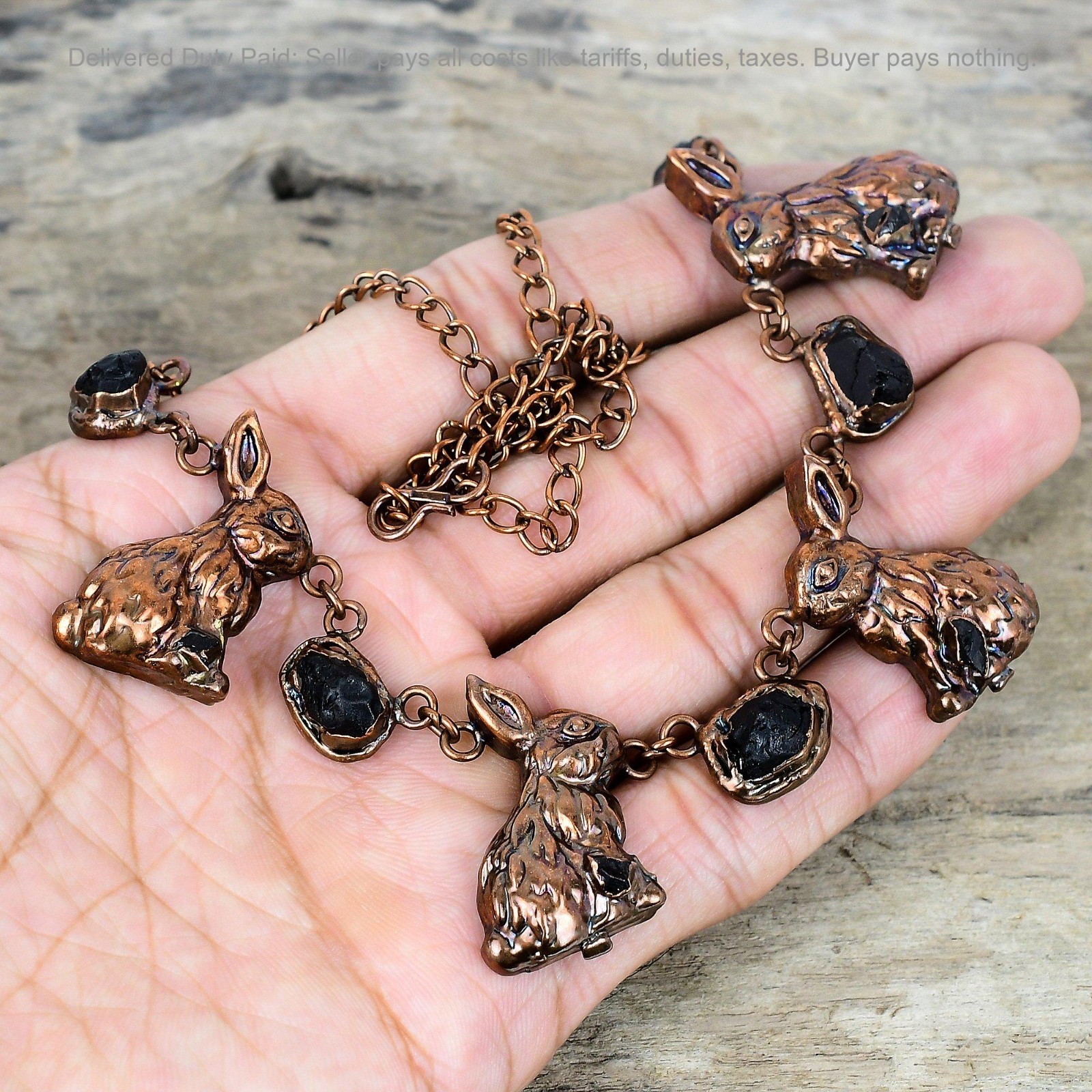 Pentagon Natural Black Tourmaline Rough Bezel Chain Wife Necklace Jewelry Copper