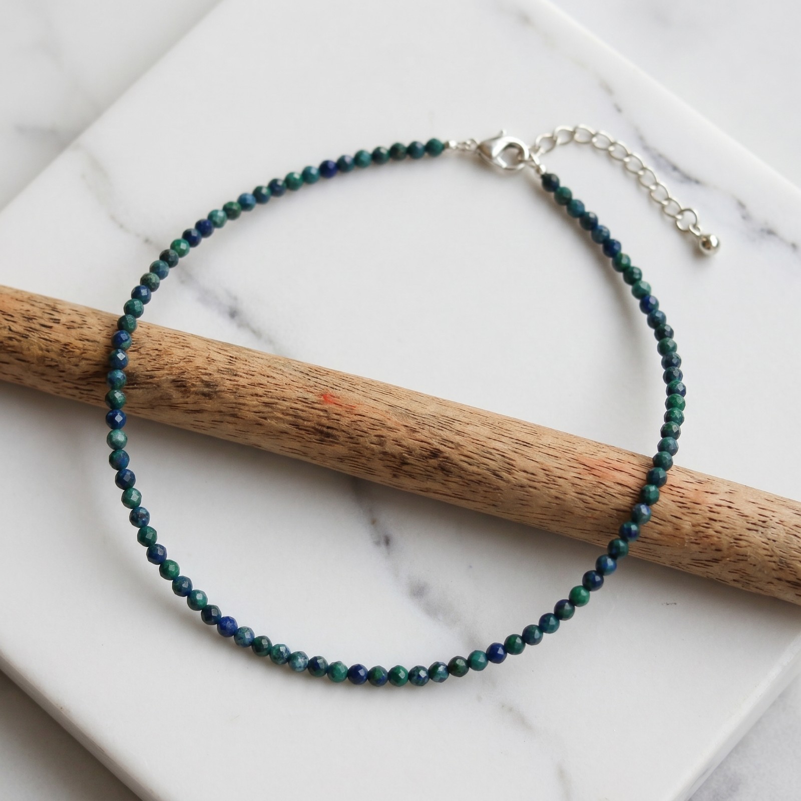 Natural Azurite Malachite Choker Necklace Dainty Beaded Crystal Healing Jewelry