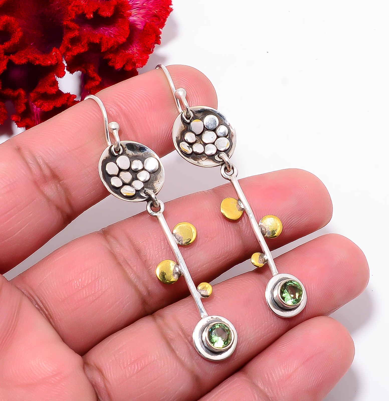 Green Amethyst 925 Sterling Silver Two Tone Earring 2.25″ E94228
