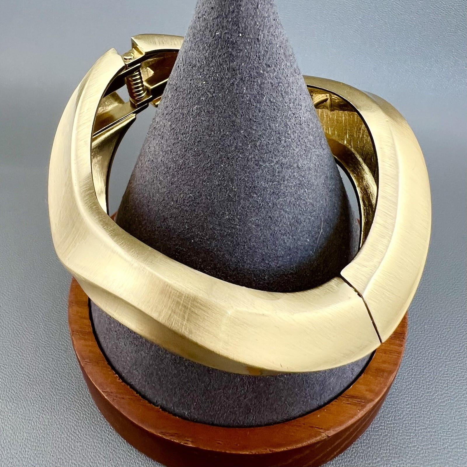 Modern Chunky Bangle Bracelet Matte Gold Sculptural Geometric Hinged