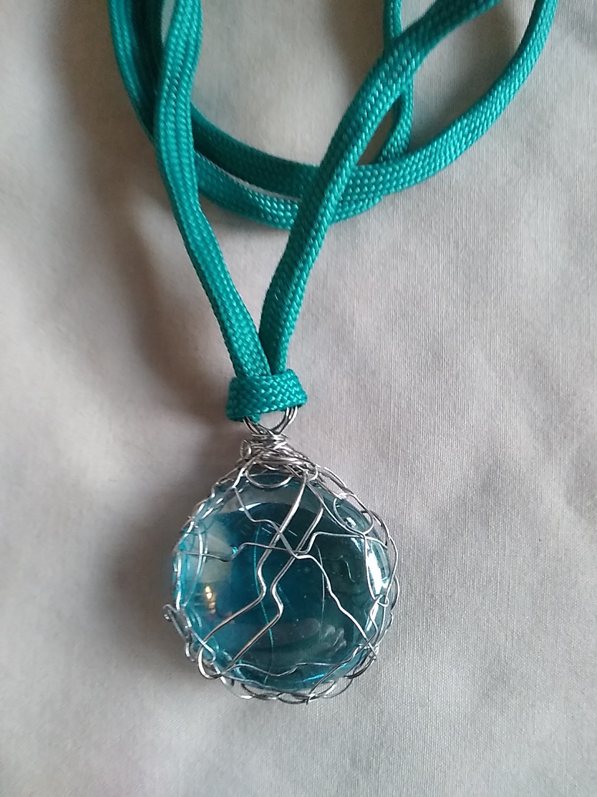 Boho Necklace Wire Wrapped Glass Pendant Necklace 19″ Gift