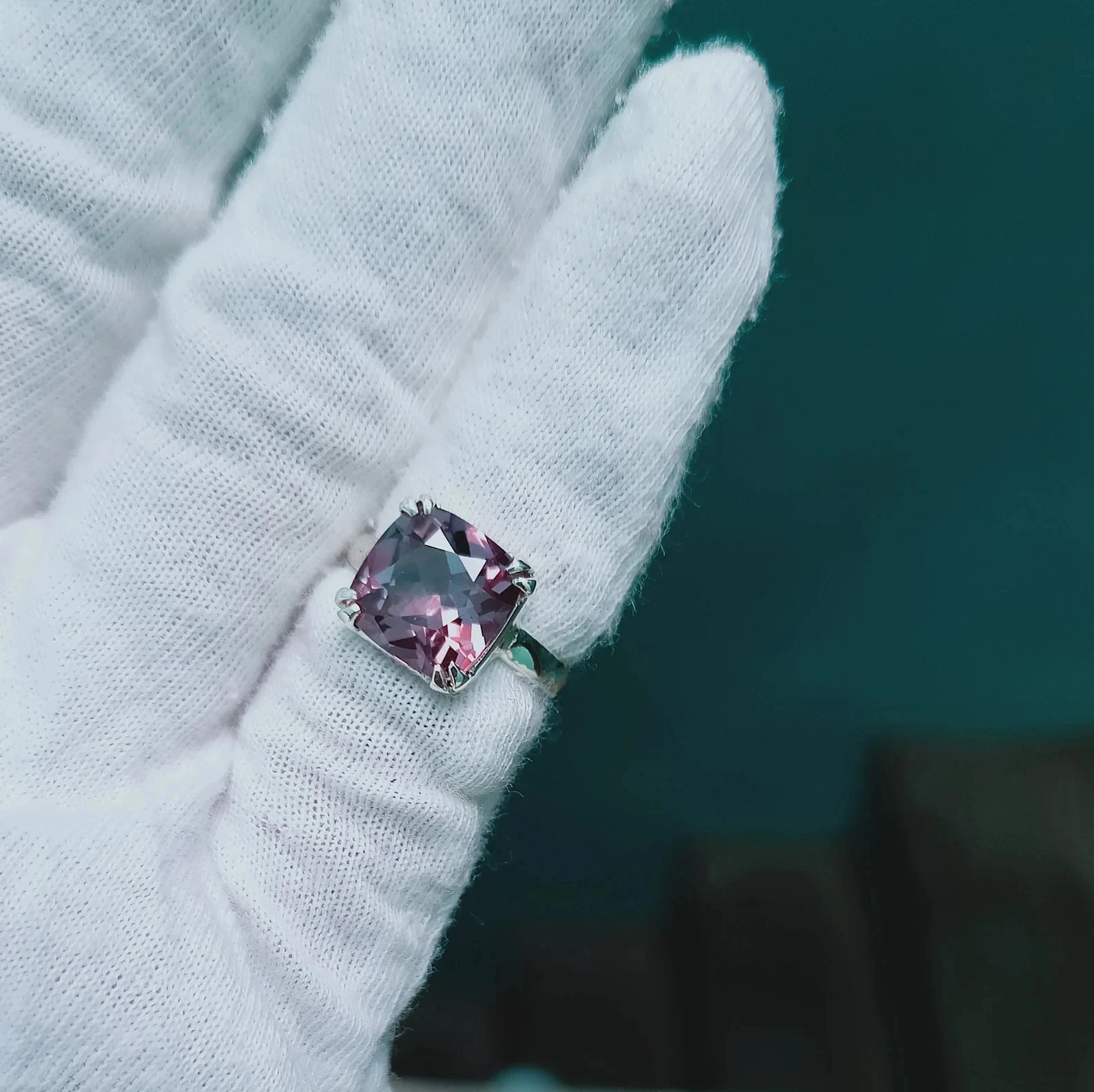 Certified 7 Ct Natural Alexandrite Cushion Gemstone Ring 925 Silver Ring size 8