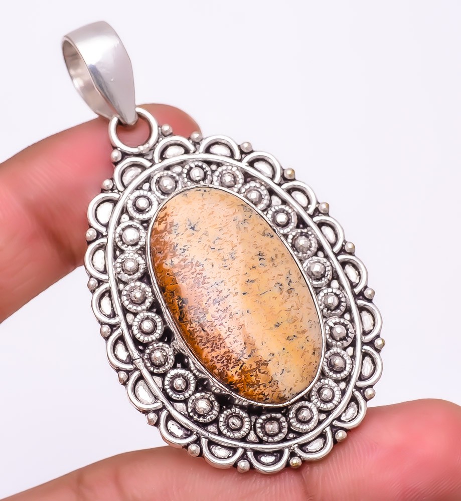 Natural Picture Jasper Gemstone 925 Silver Plated Jewelry Pendant 2.4″ S2721