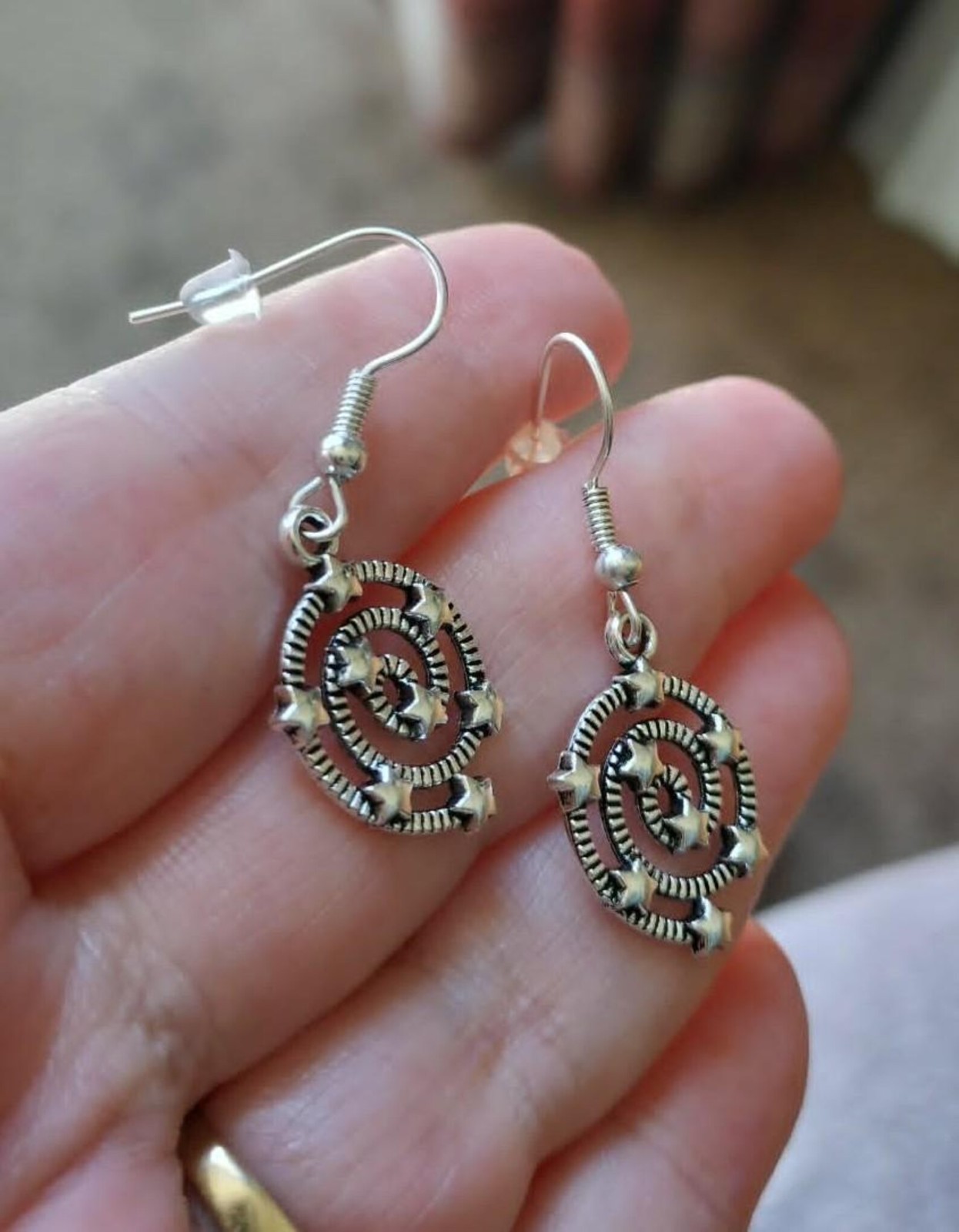Spiral Stars Circle Drop Dangle Earrings Lobes Goth Alternative Boho Festival
