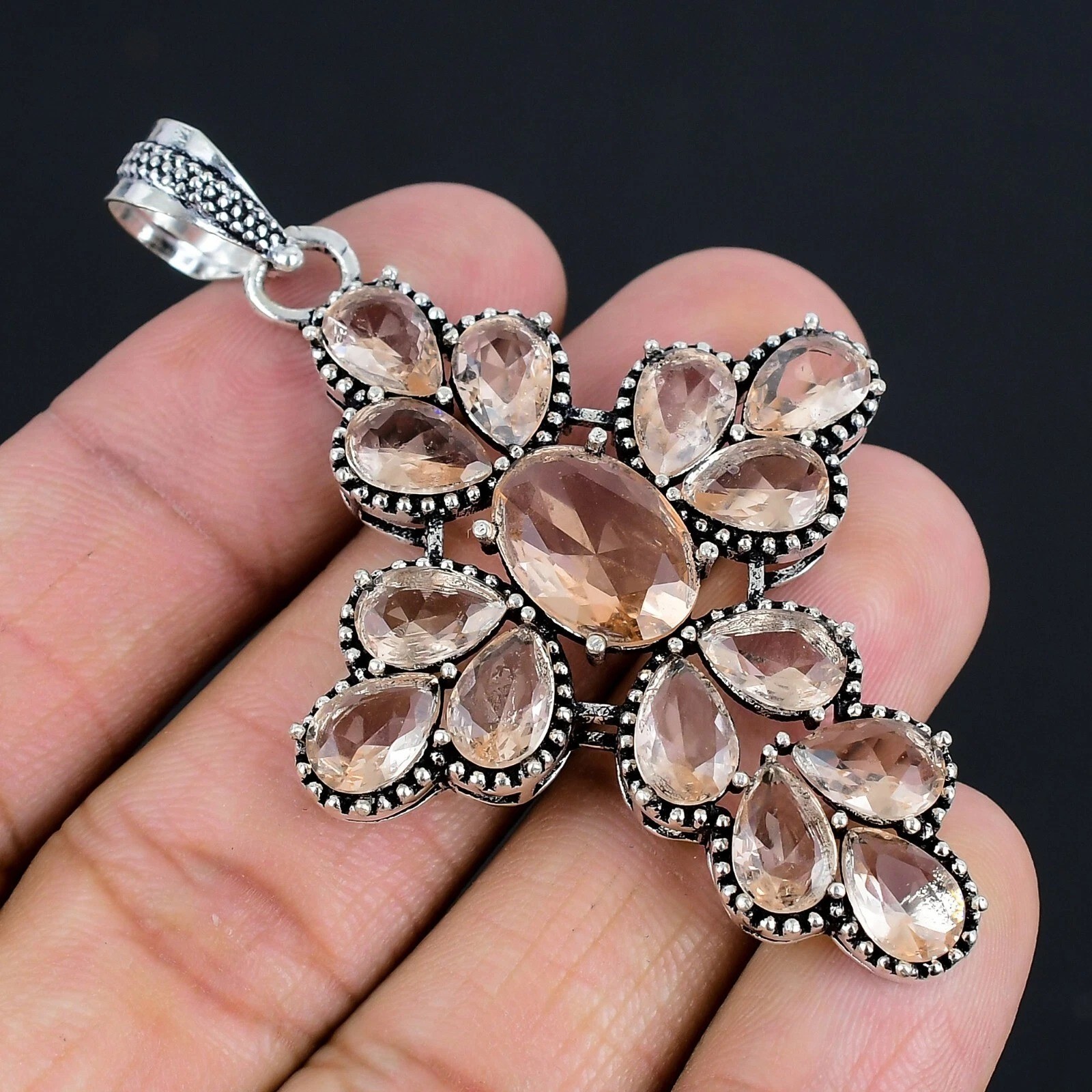 Morganite Gemstone Handmade 925 Sterling Silver Jewelry Pendant 2.30″