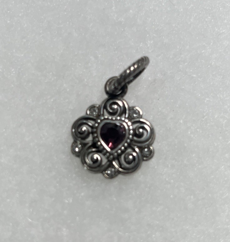 Brighton Birthstone Heart Charm Dangle FEBRUARY Amethyst Crystal Scroll