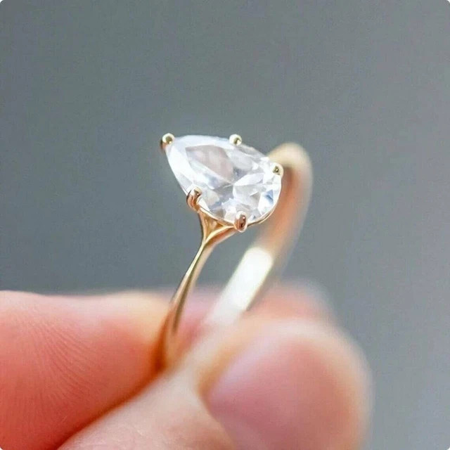 1 Ct Pear Cut Diamond Solitaire Engagement Wedding Ring 14K Yellow Gold Over