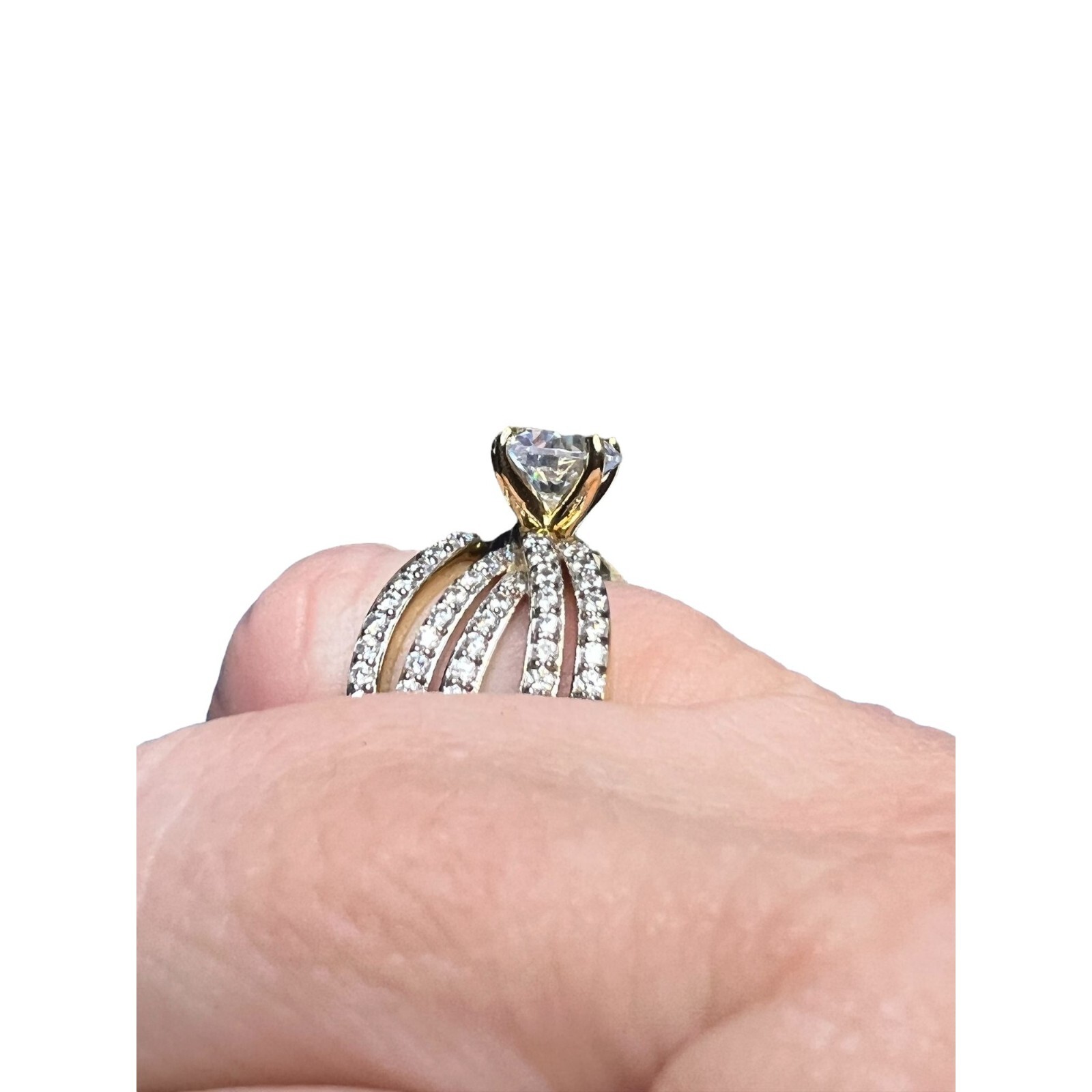 Palm Beach Jewelry 2 Piece Bridal Ring Set Sterling Silver Gold Plated CZ Size 9