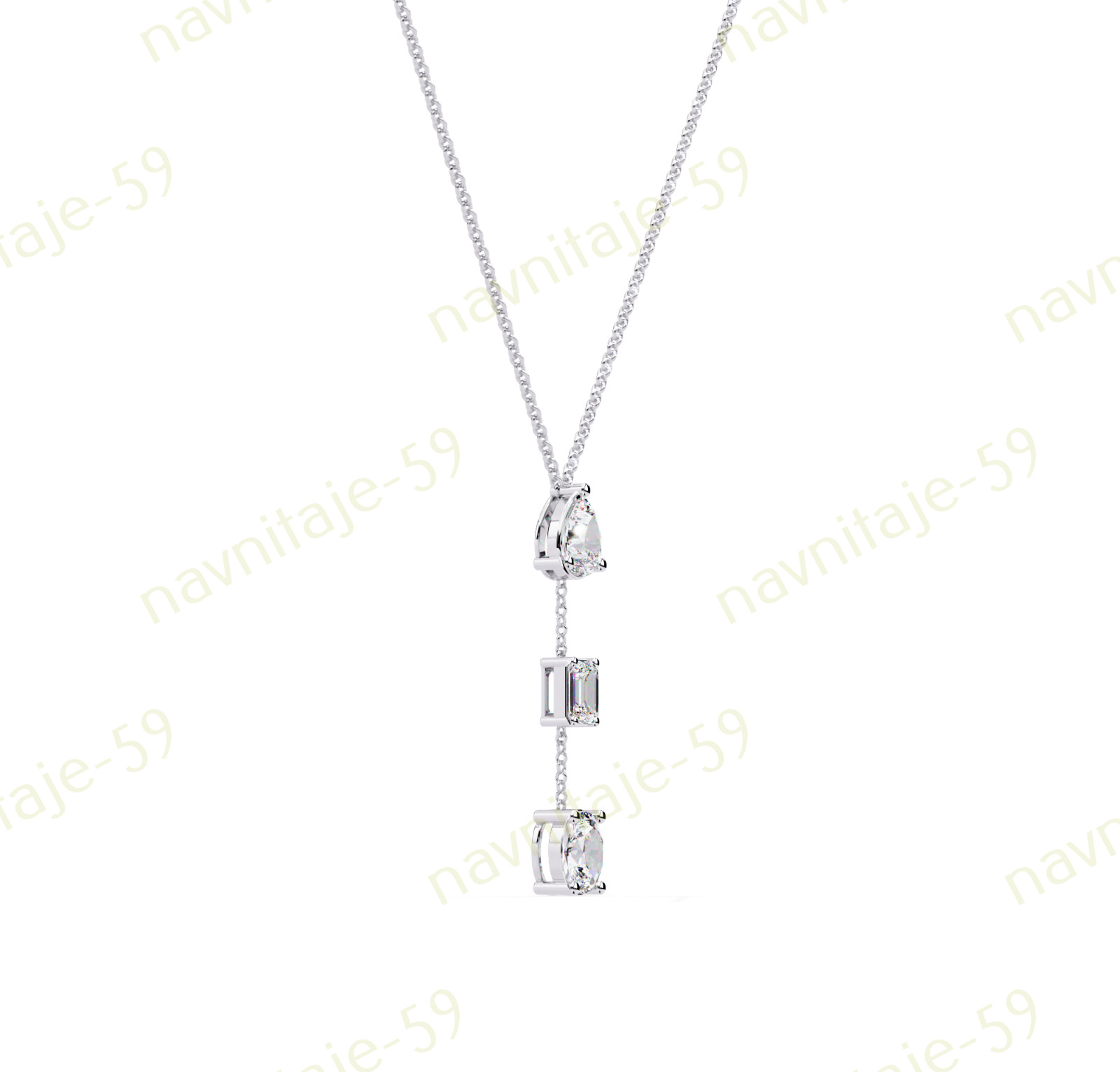 Dangle Three Stone Y Necklace For Wife 14K Rose Gold Plated Simulated Diamond