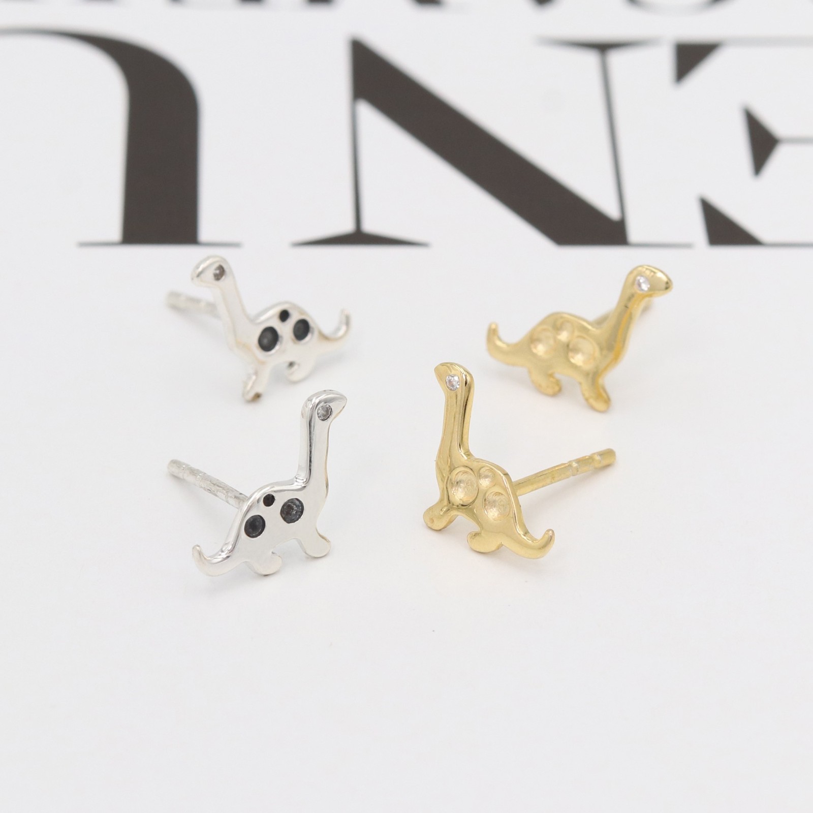 Crystal Dinosaur Stud Earrings 925 Silver & 18k Gold Plated Jewelry For Women