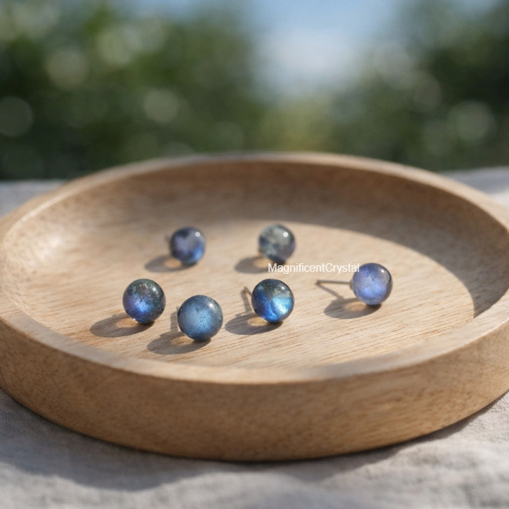 Flashy Labradorite Healing Studs Minimalist Reiki Chakra Daily Wear Earrings