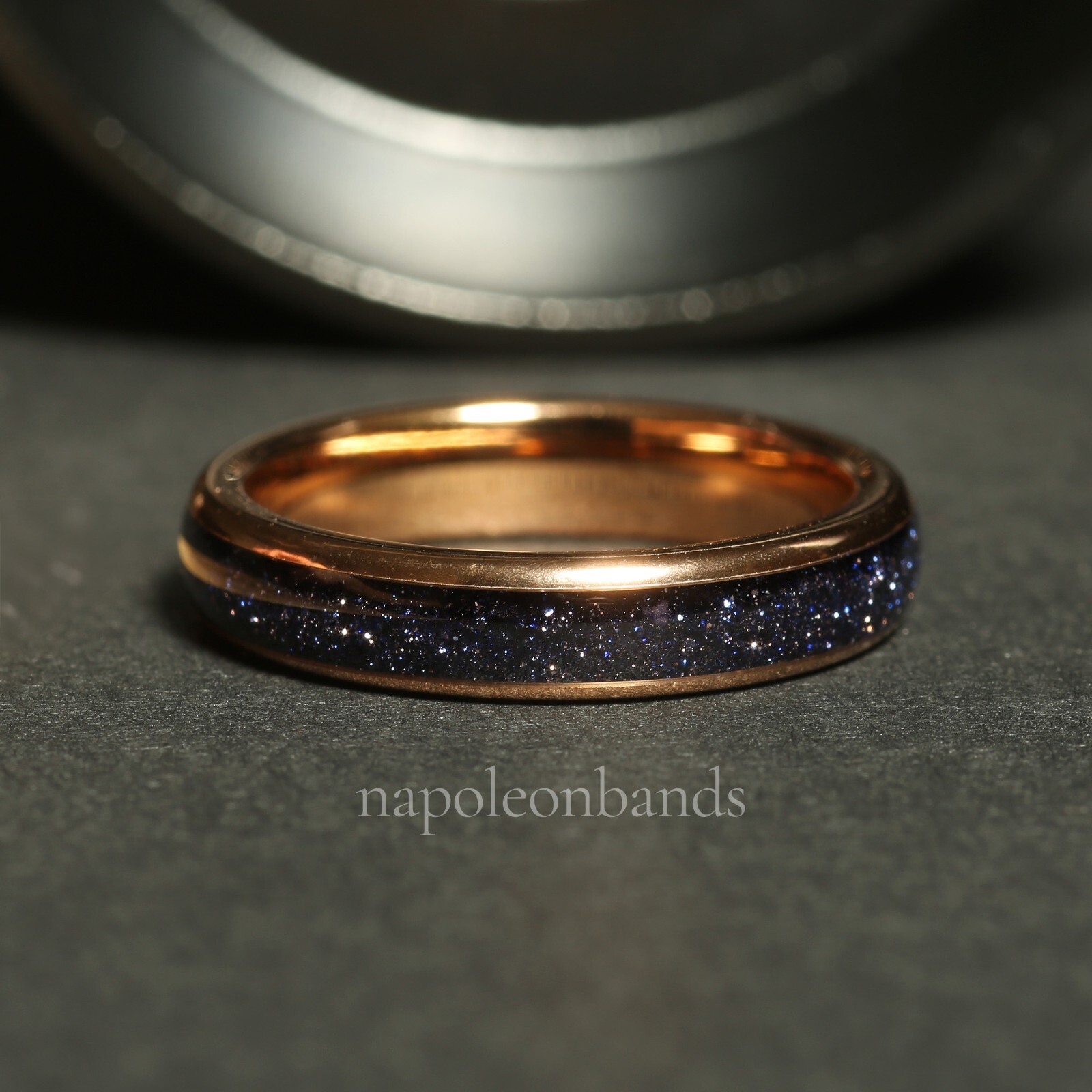 Sandstone Nebula Galaxy Ring Set, Rose 8mm & 4mm Gold Wedding Band, Comfort Fit