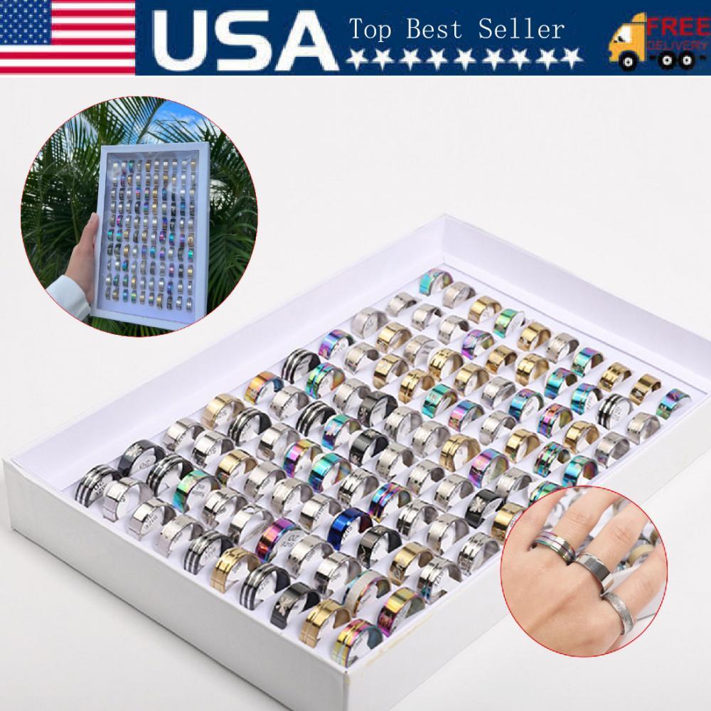 Bulk Lot Mixed Stainless Steel Rings Men’s women’s Fashion Ring Wholesale 100pcs