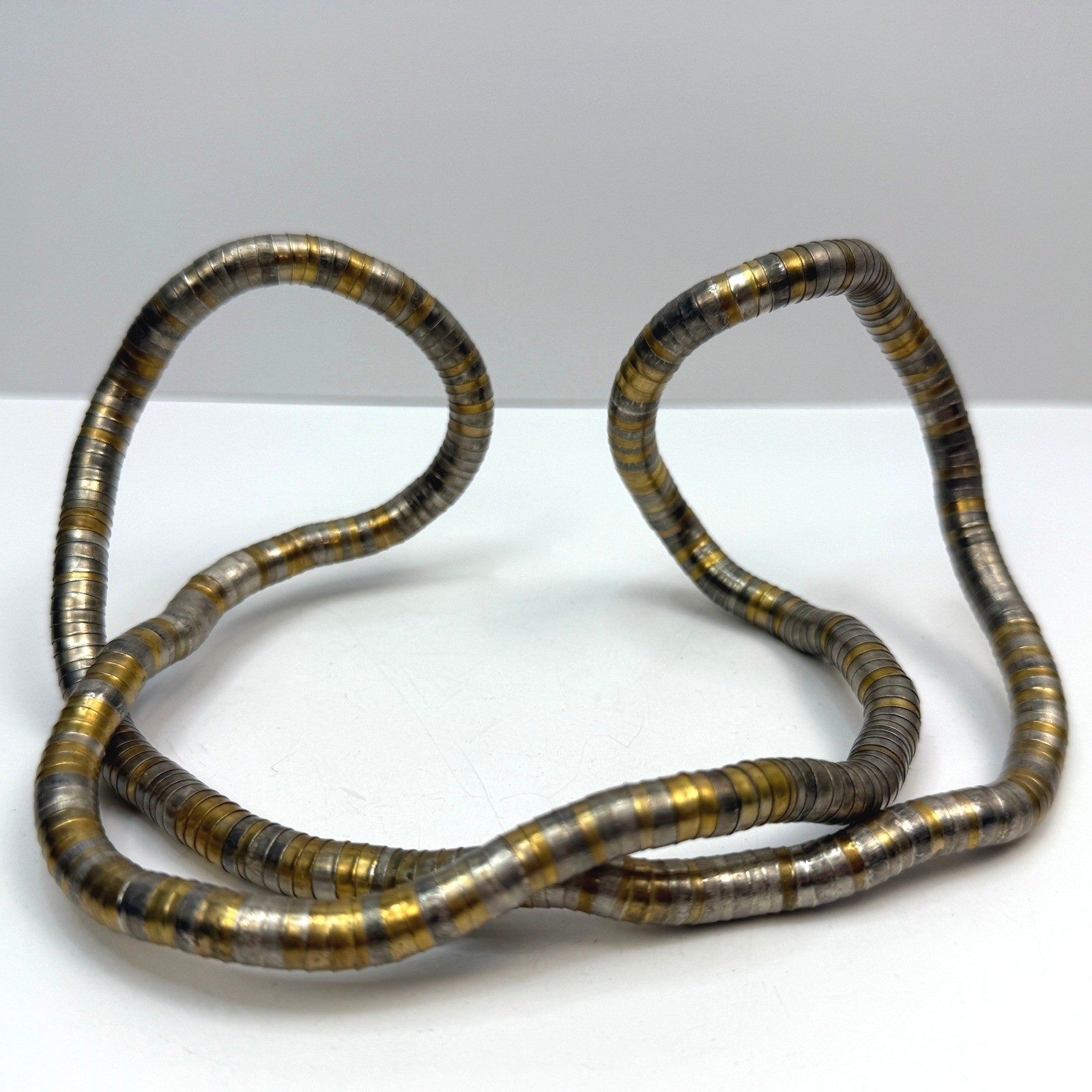 Posable Snake Coil Two Tone Necklace Bendable Versatile Gold Silver Tone Jewelry
