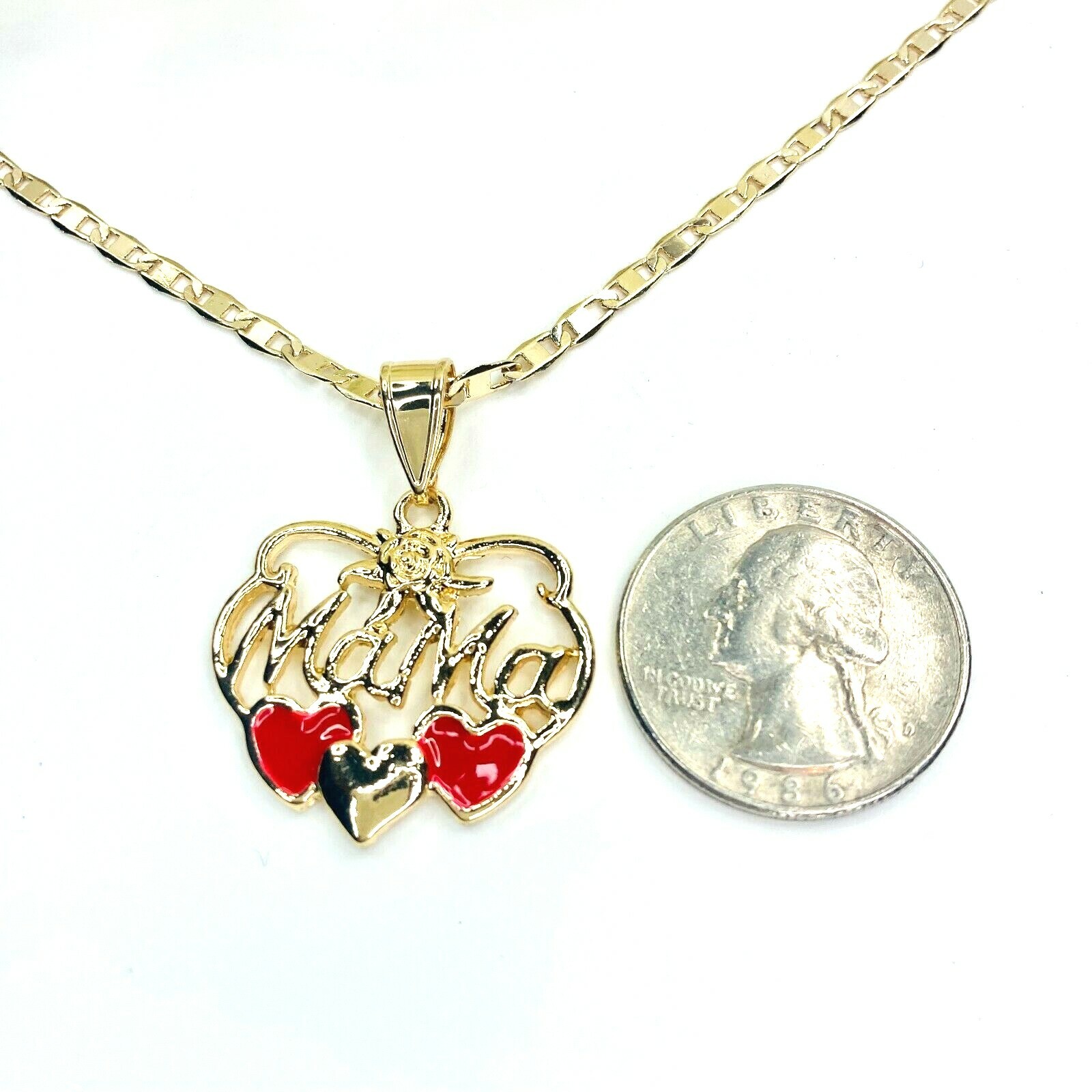 14k Gold Plated “Mama” Necklace Heart Pendant Cadena Corazon “Mama” 22in