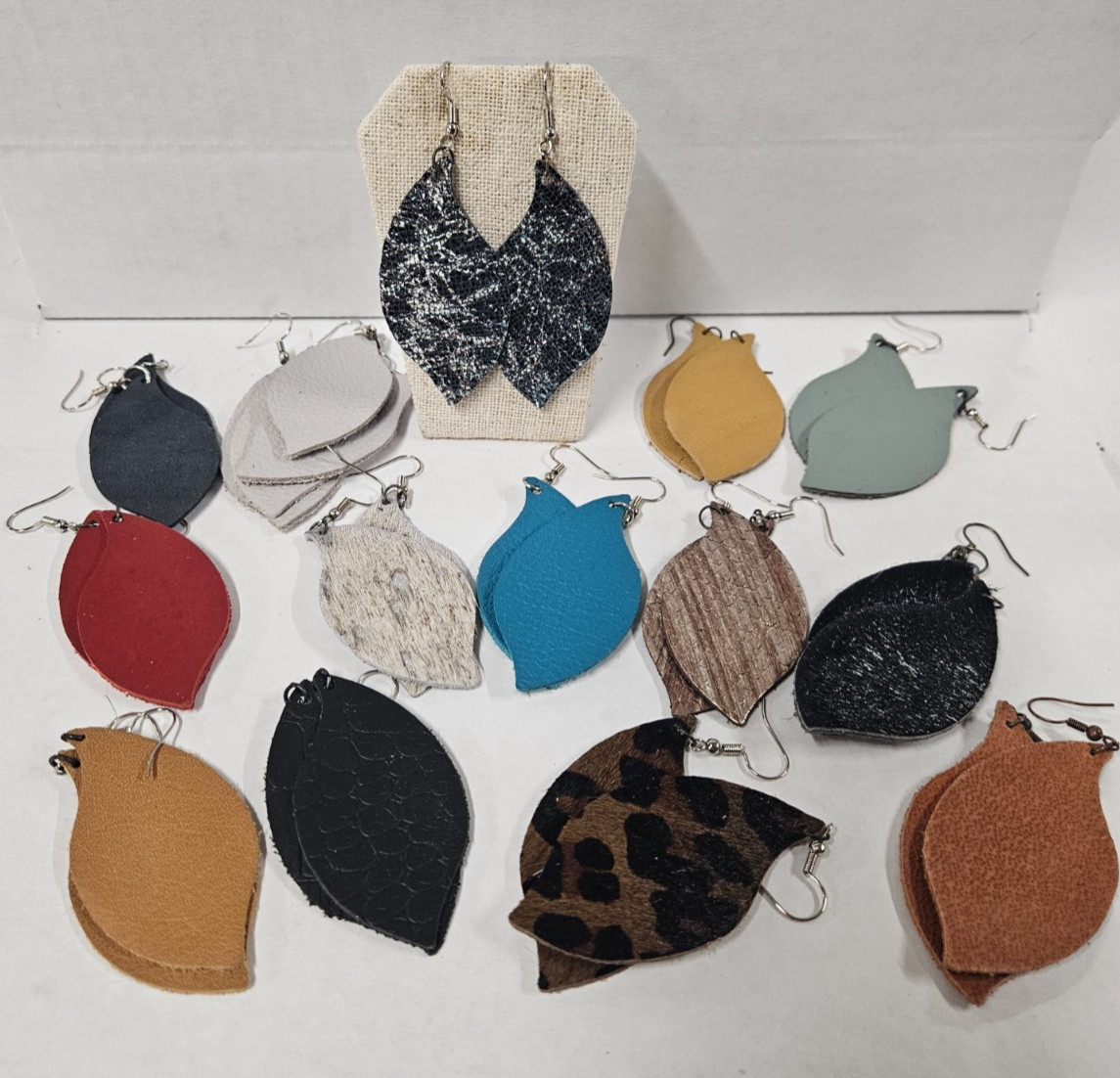 Handmade Leather Earrings Bulk Lot New 30 Pair Dangle Feather Shape