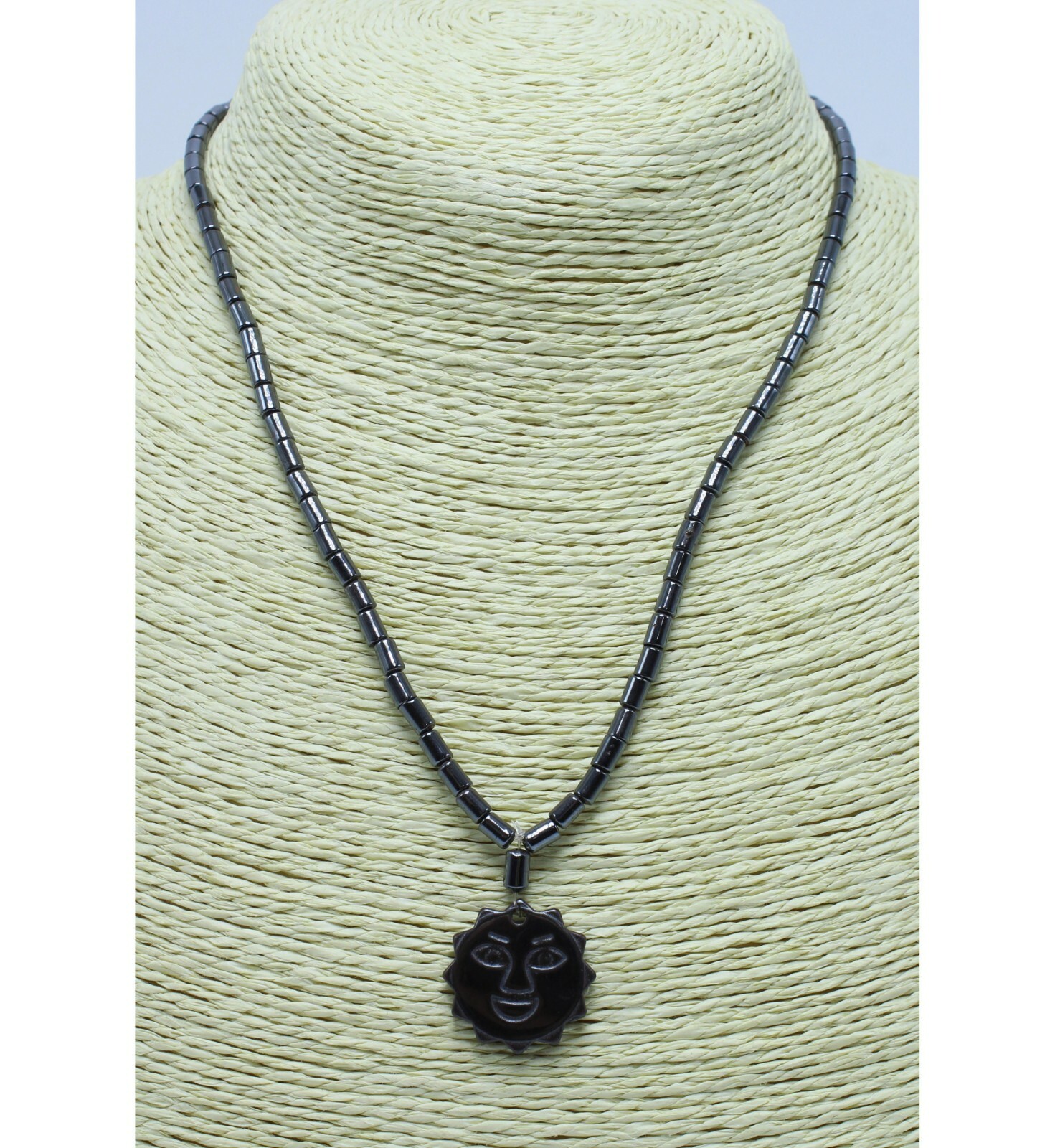 New Hematite Sun Face Pendant Necklace with Barrel Clasp #N2753