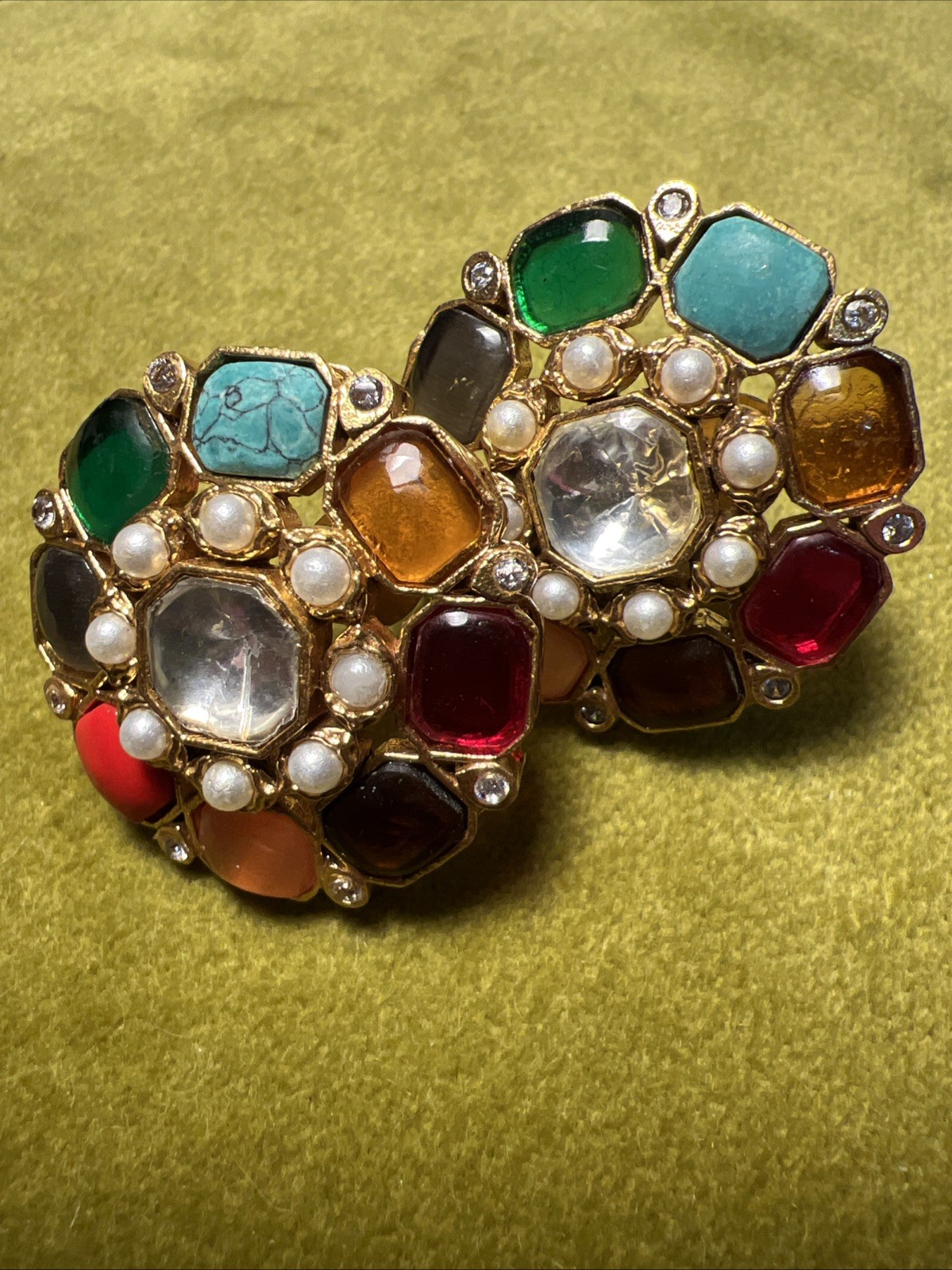 Multicolor Navratan Earrings with 22K Gold Plate Pierced
