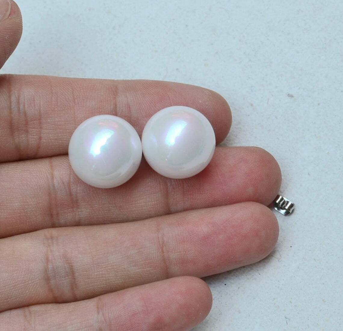 Pretty Fashion Jewelry Large 12mm White Pearl Stainless Steel Stud Post Earrings