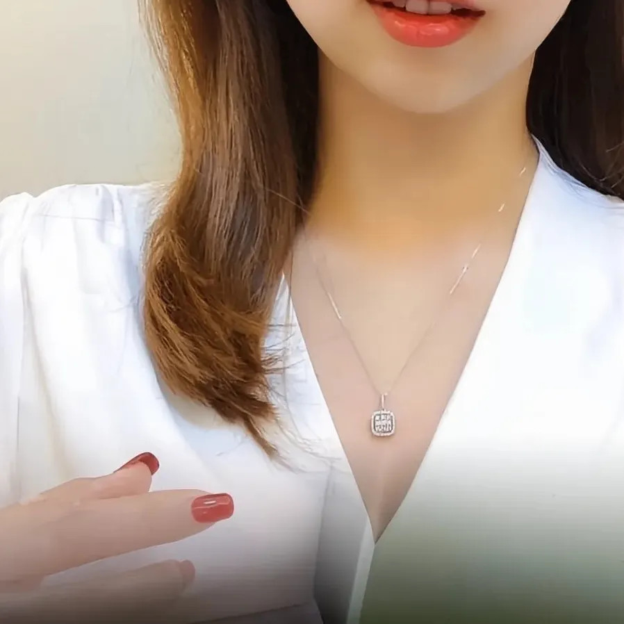 Cubic Zirconia Square Pendant Necklace for Women Wedding Jewelry