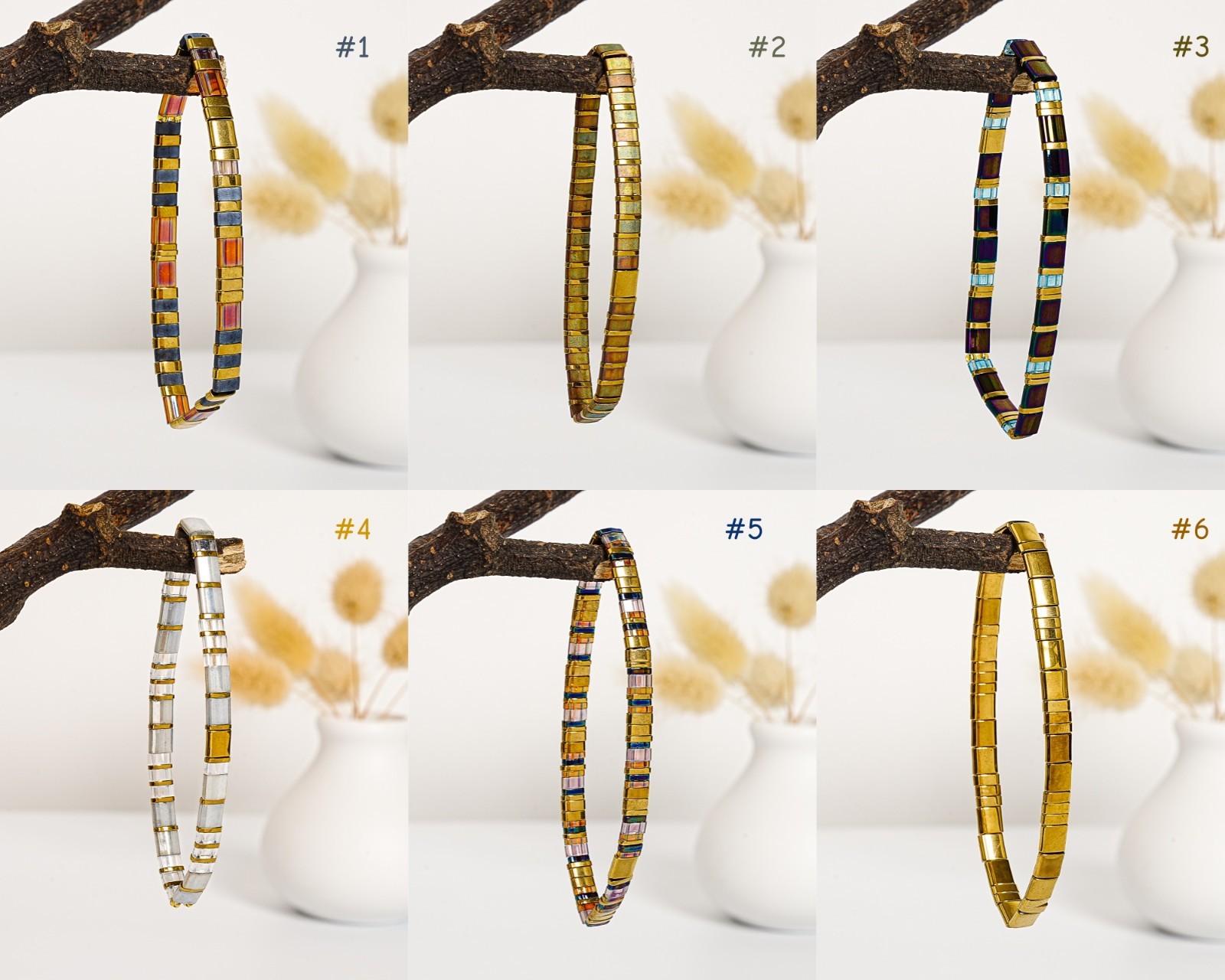 Tile Tila Bracelet,Stackable Boho Glass Bead Bracelets,Summer Jewelry-EGYPT GOLD