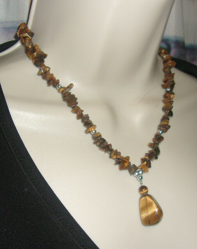 Provide spiritual stability W/ Tiger’s Eye Nuggets Necklace & Pendant 10″