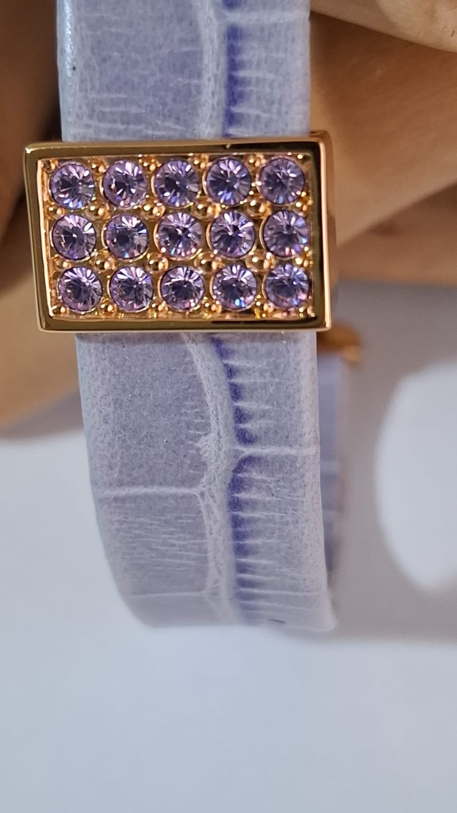 Swarovski Crystal Cuff Bangle Bracelet Gold Tone Purple Lavender Cluster