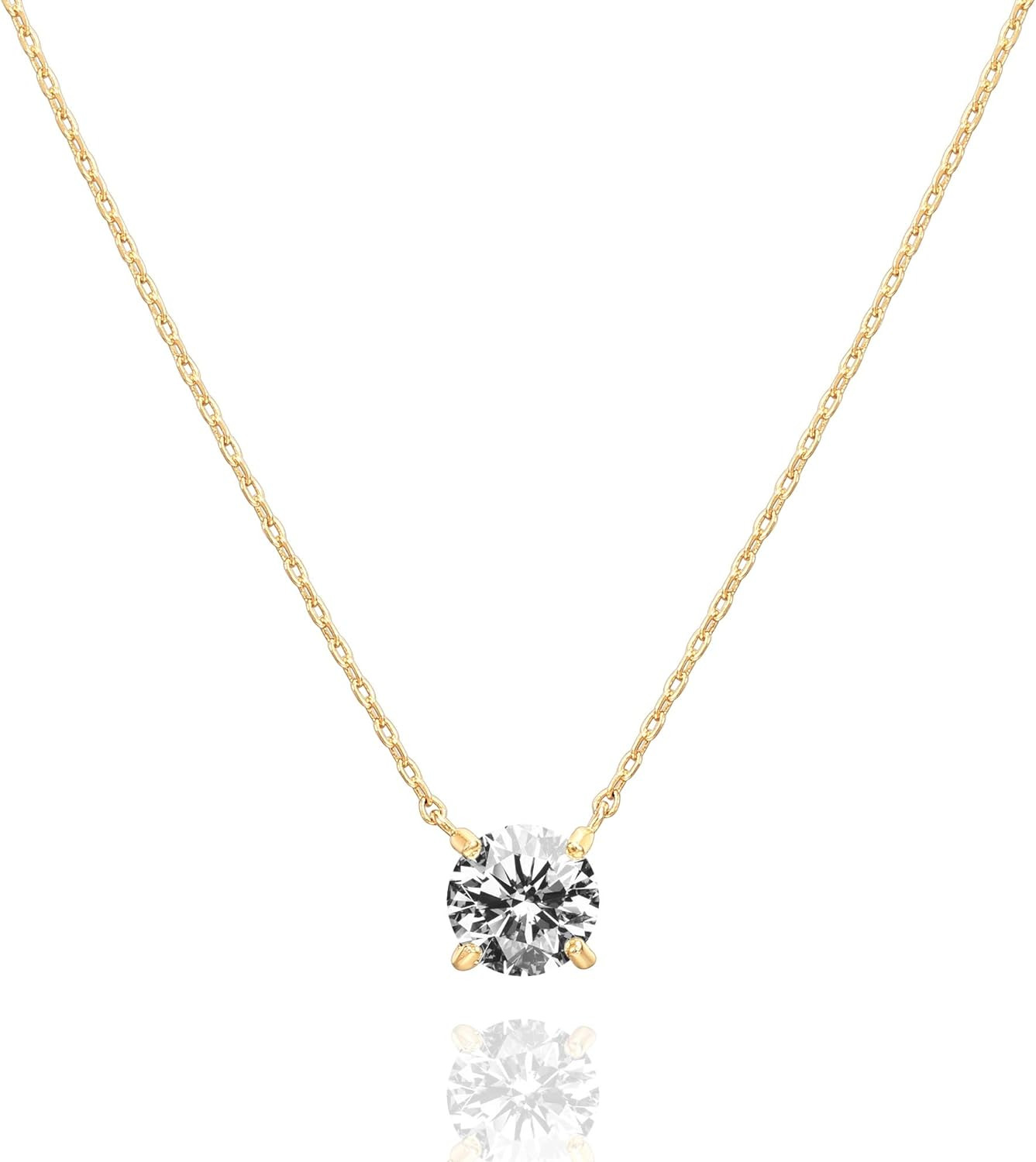 PAVOI 14K Gold Plated Crystal Solitaire 1.5 Carat (7.3Mm) Cubic Zirconia Dainty