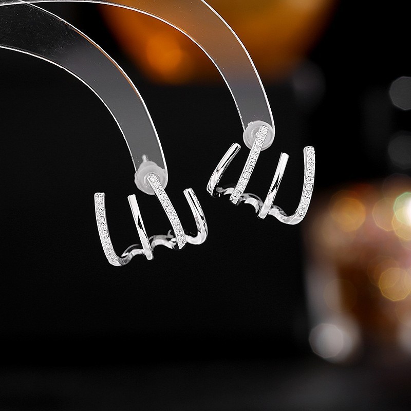 Minimal 3 Bar CZ Stud Earrings S925 Silver Post Women Daily Wear Jewellery