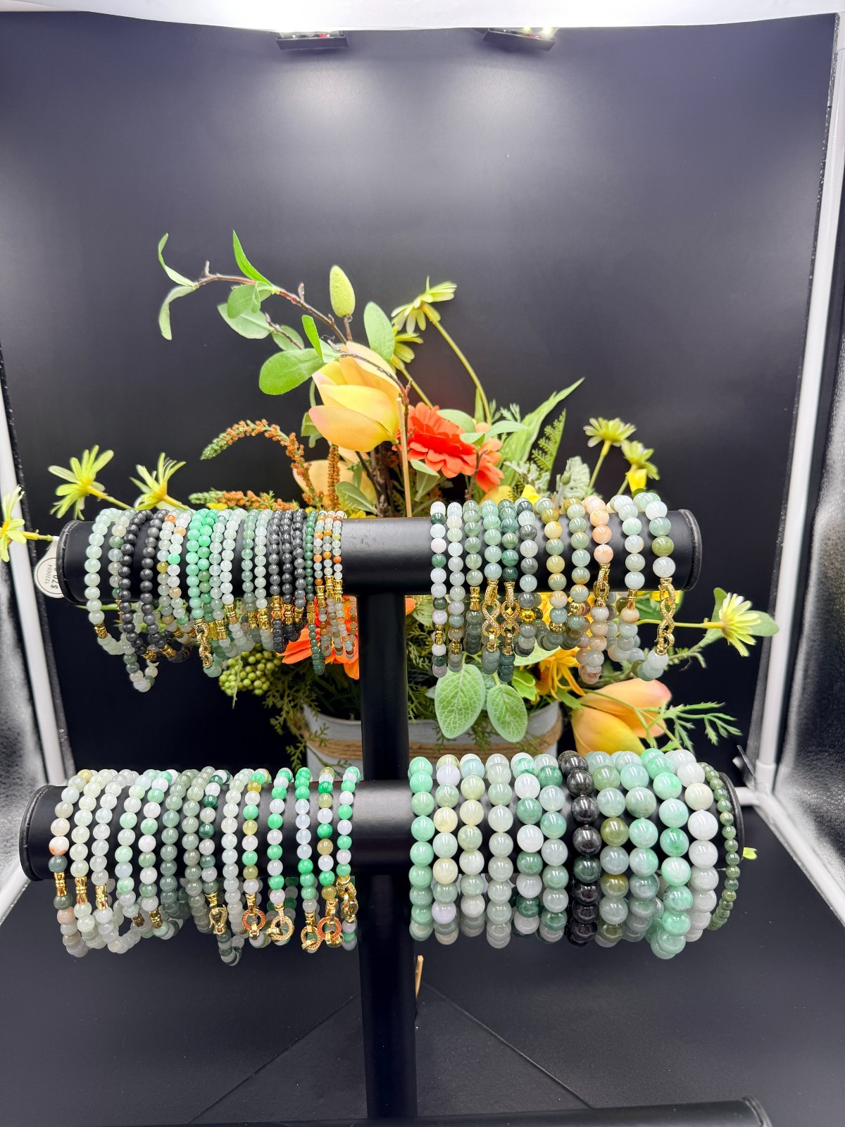 Certified Natural Jadeite Jade Beaded Bracelet Spicy Green 5.5 mm #100113
