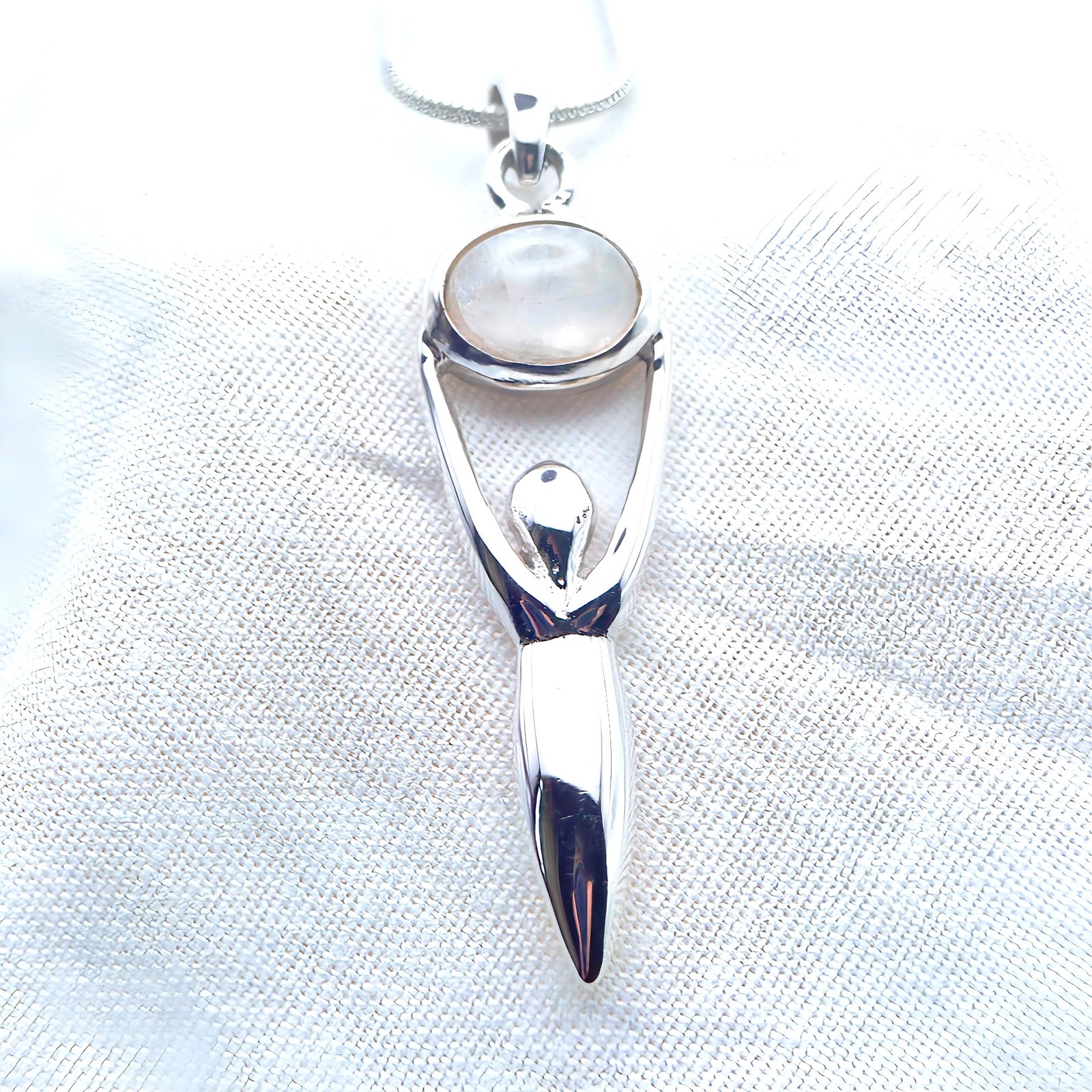 Moonstone Goddess Dainty Pendant 925 Silver Natural Crystal Wicca