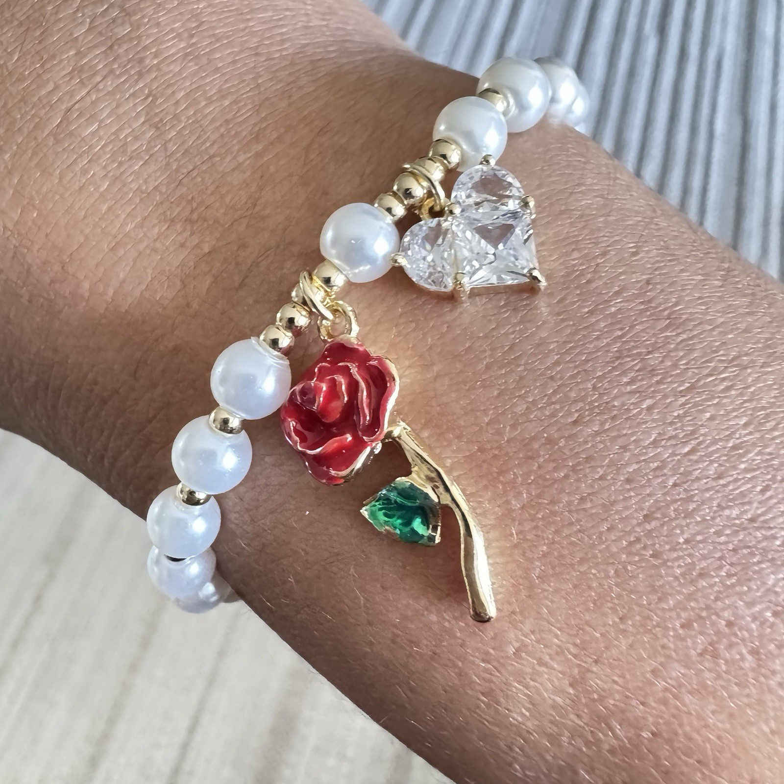 Gold Filled Oro Laminado Victorian Rose CZ Bracelet Adjustable 7”