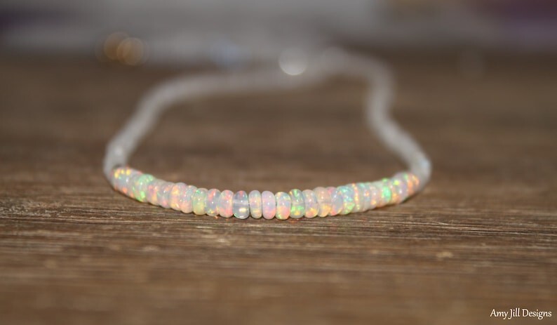 Ethiopian Opal & Moonstone Faceted Rondelle Beads Handmade Women Necklaces 18”
