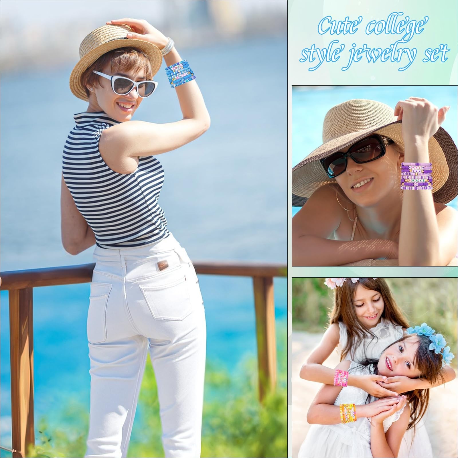 Colorful Clay Bead Bracelets Set for Women – Stackable Boho Surfer Friendship Je
