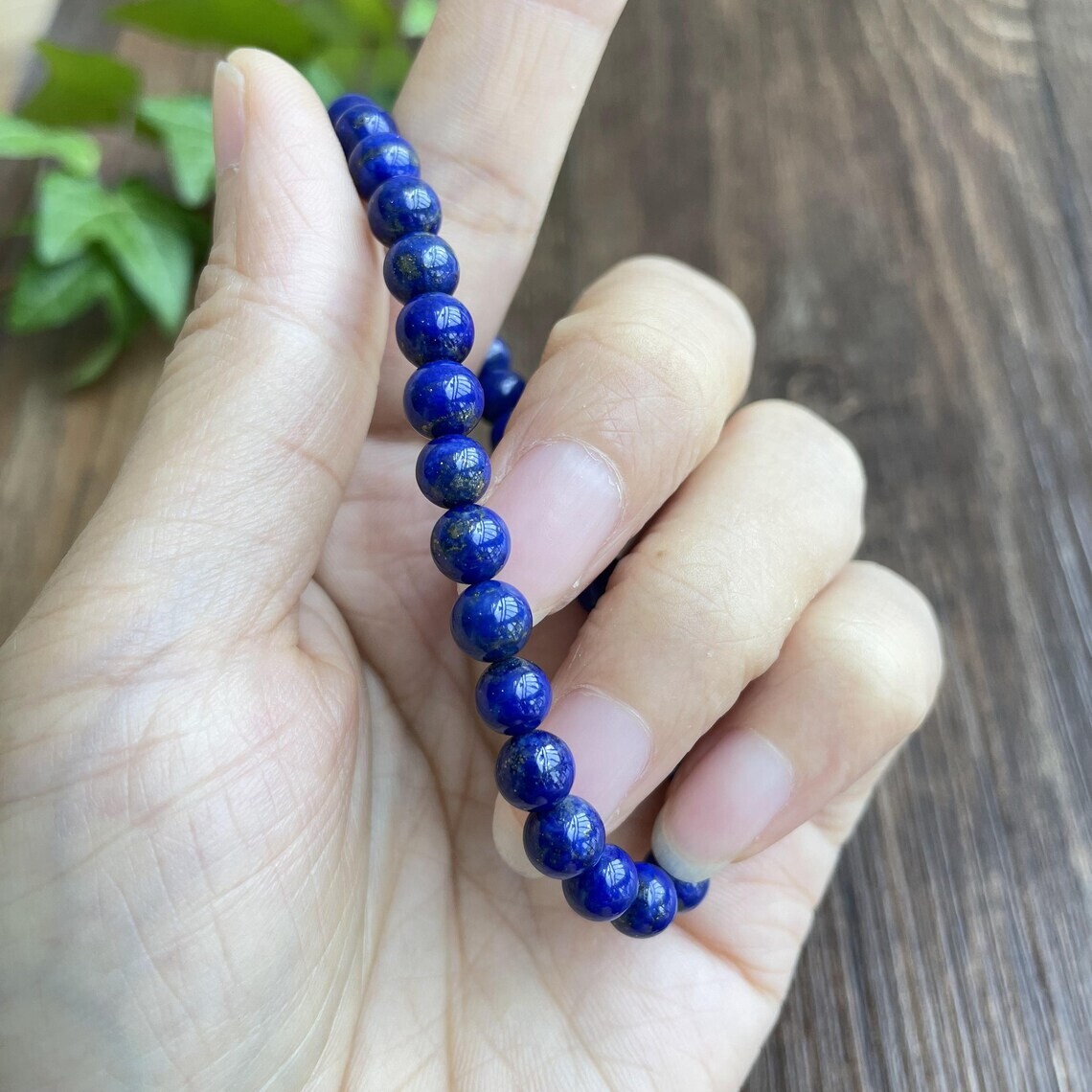 Handmade Natural Lapis Lazuli Elastic Stretch Bracelet – 8mm Round Gemstone Bead