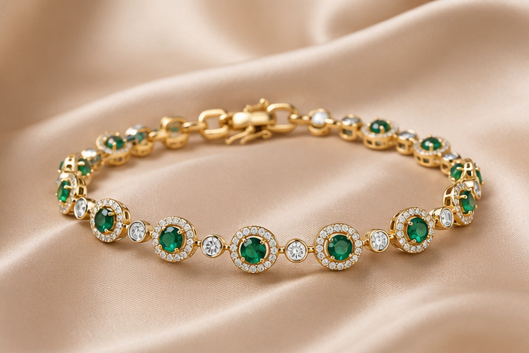 5Ct Simulated Green Emerald & Diamond Halo Bracelet 14K Rose Gold Plated 7.5″
