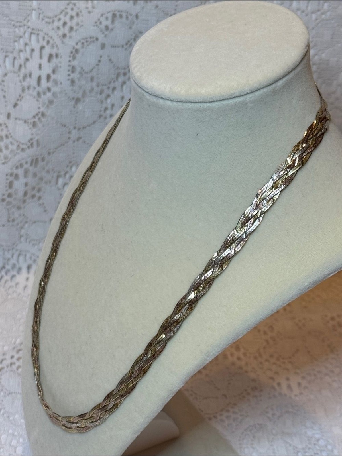 Silver Gold Fine Tri-Color Braided Rope Necklace Vintage Jewelry 925 Italy 20g