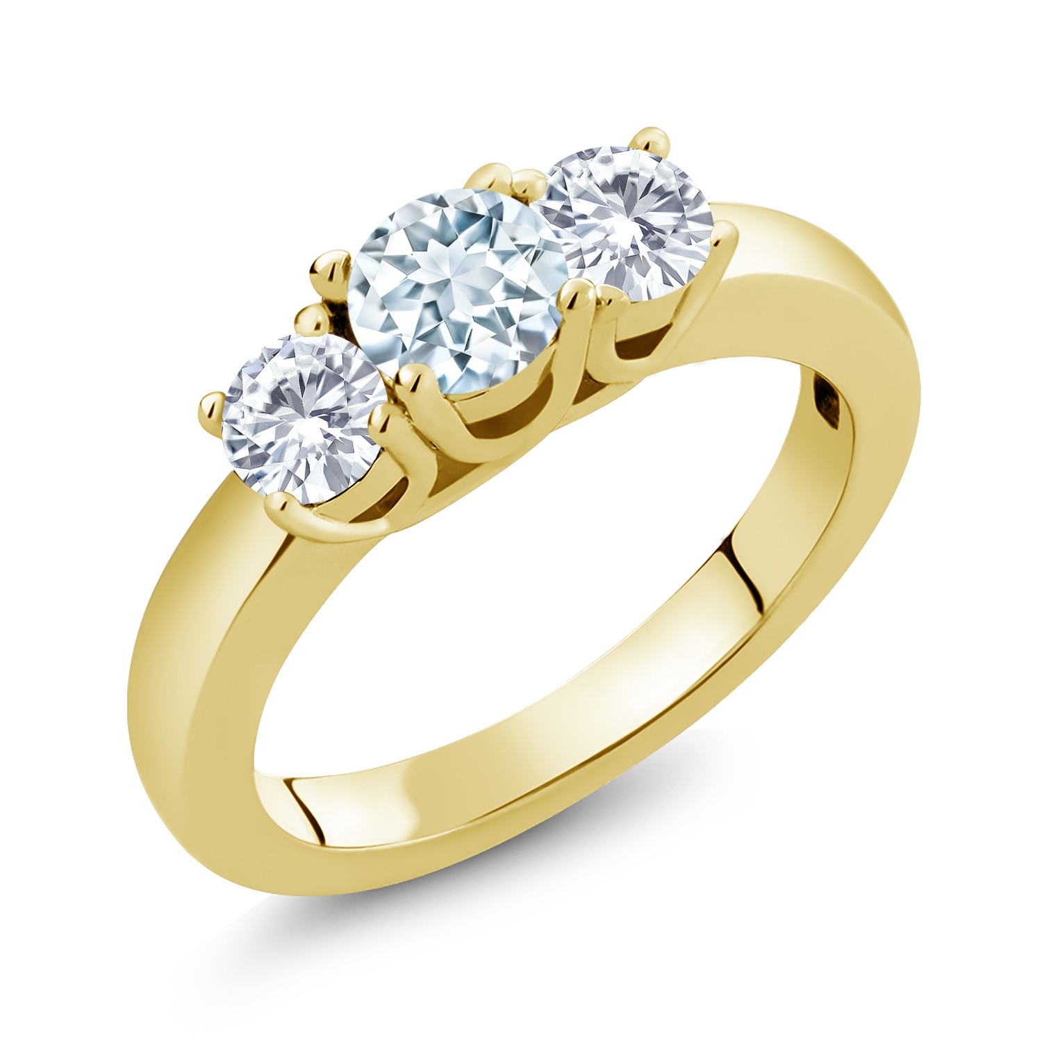 18K Yellow Gold Plated Silver Ring Round Aquamarine Moissanite (0.96 Cttw)